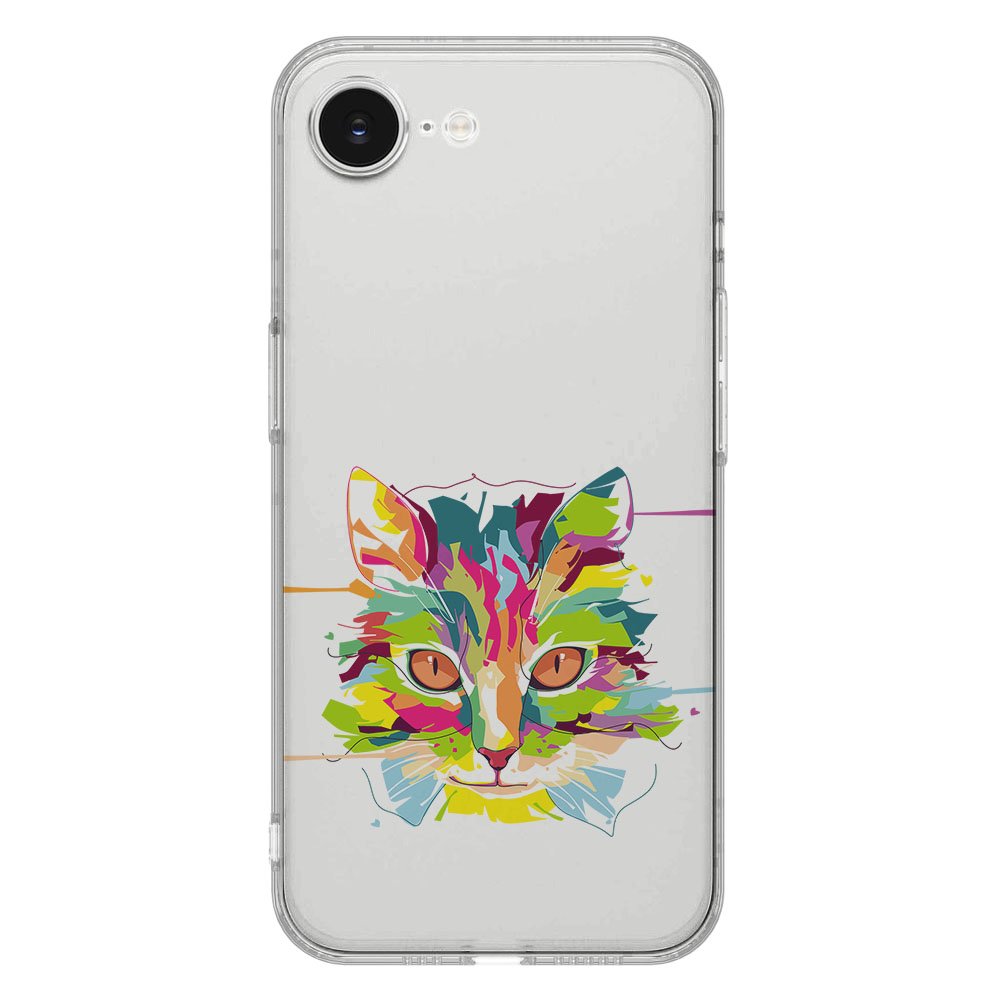 TPU Hoesje iPhone 16e - Cat Color Backcover met levendige kattenafbeelding op transparante case.