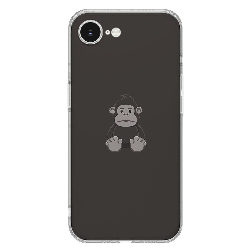 TPU Hoesje iPhone 16e - Gorilla Backcover met schattige aap afbeelding op zwarte achtergrond.