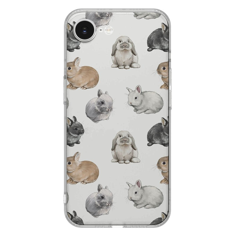 TPU Hoesje iPhone 16e - Konijntjes Backcover met schattige konijntjes op een transparante case.