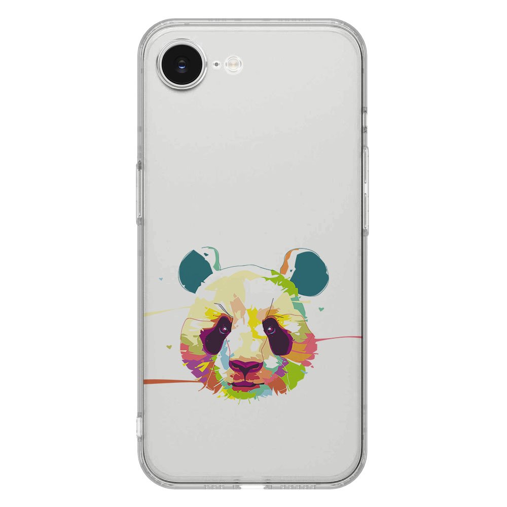 TPU Hoesje iPhone 16e - Panda Color Backcover met kleurrijke panda illustratie op transparante siliconen case.