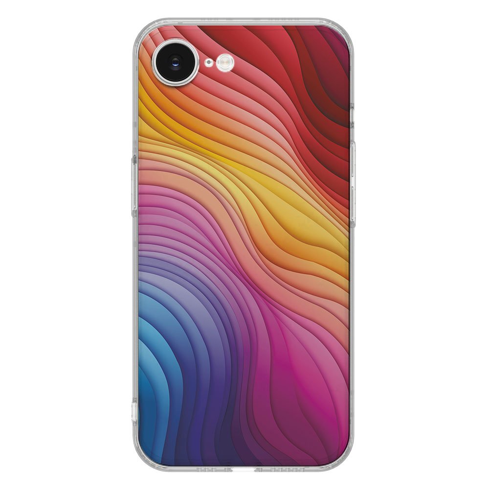 TPU Hoesje iPhone 16e - Regenboog Backcover met levendig golfpatroon in kleurrijke tinten.