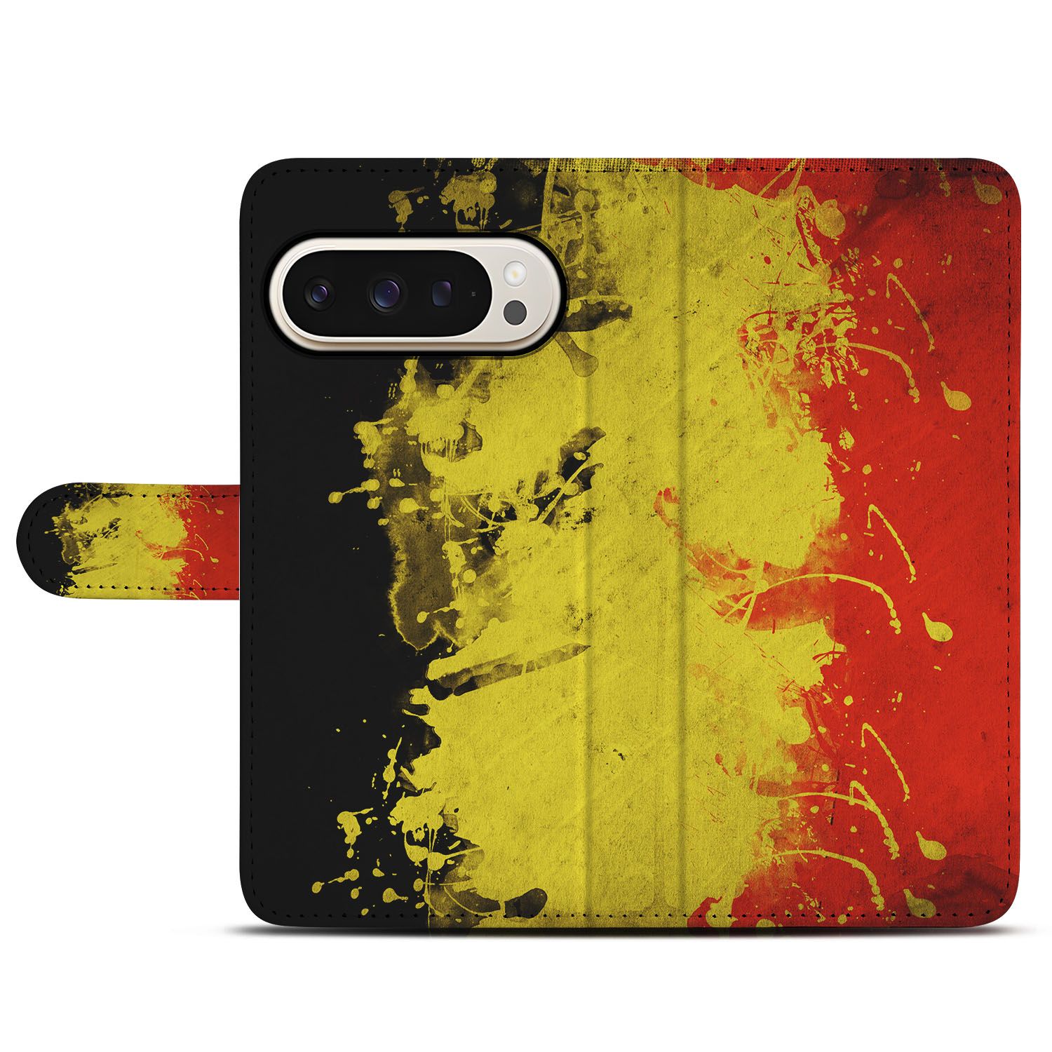 Google Pixel 10 Pro XL Book Case Belgische Vlag design Belgische vlag aanzicht