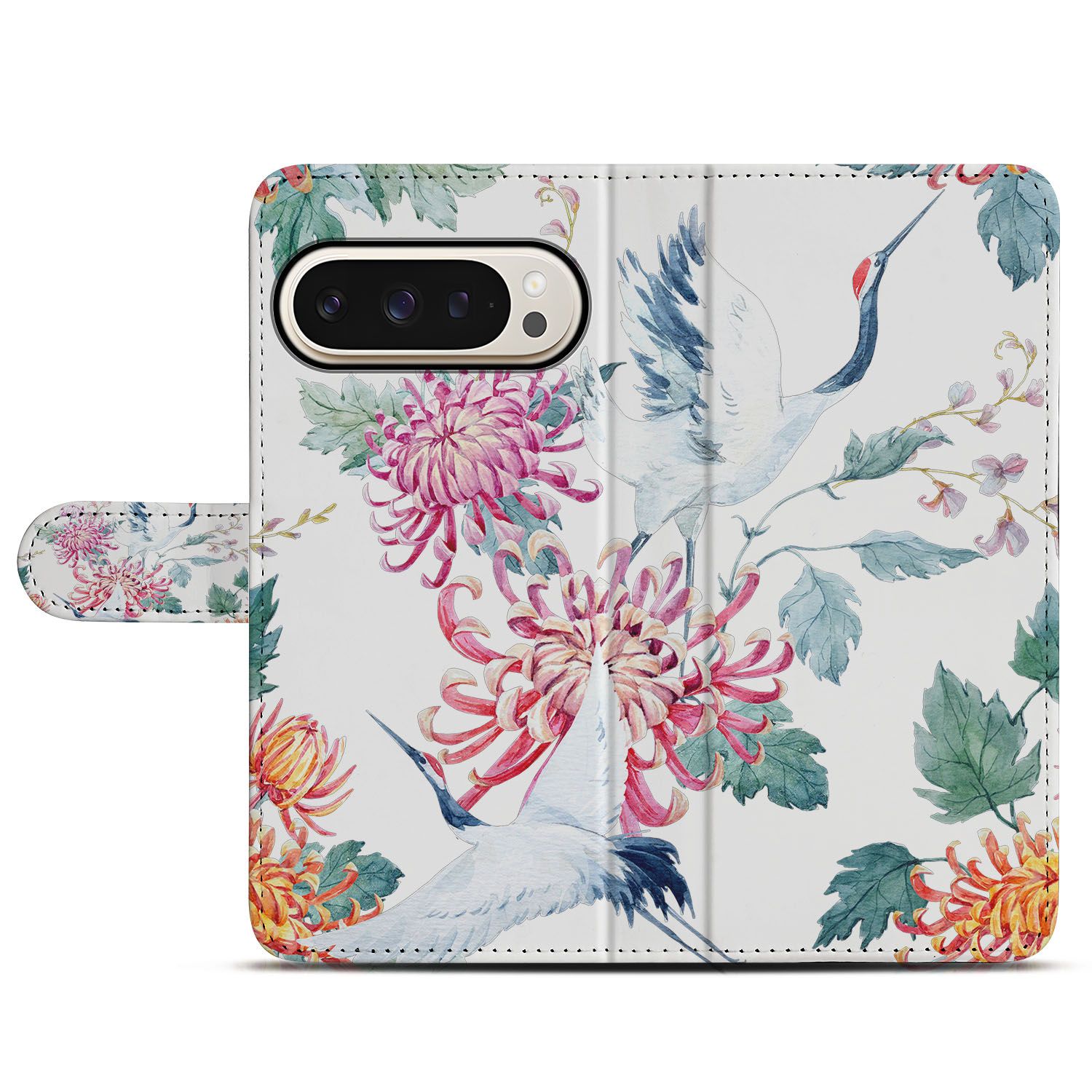 Bird Flowers Google Pixel 10 Pro XL Portemonnee Hoesje Cadeau bloemen pastel design voorkant