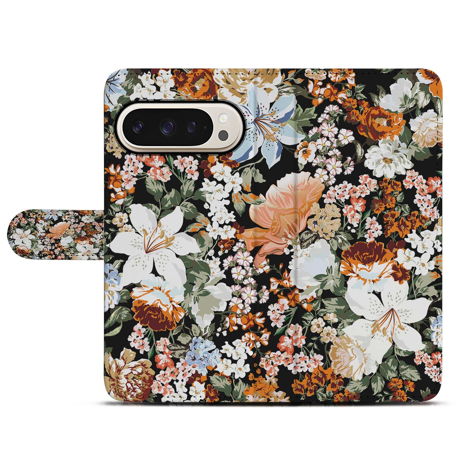Dark Flowers Google Pixel 10 Pro XL Book Case bloemen zwart