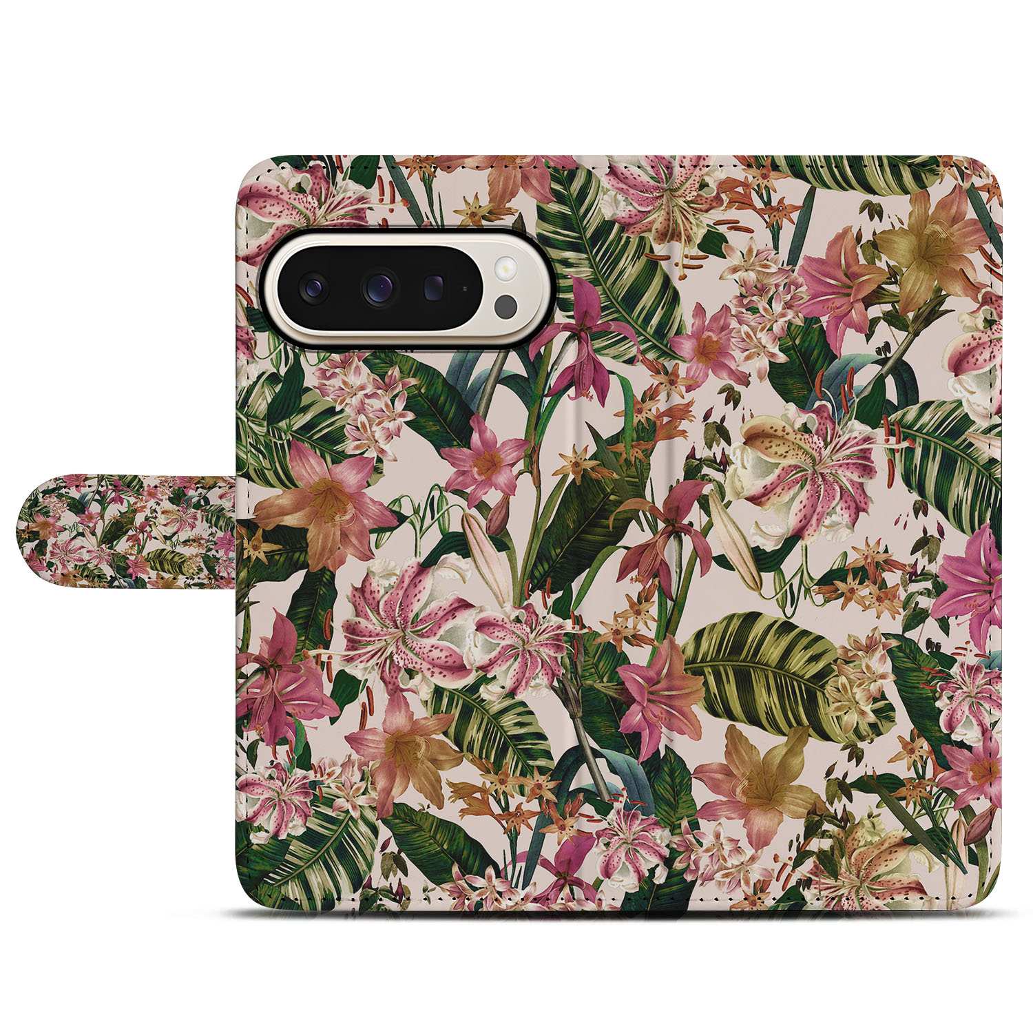 Paars Wit Bloemen Google Pixel 10 Pro XL Telefoonhoesje bloemenprint voorkant