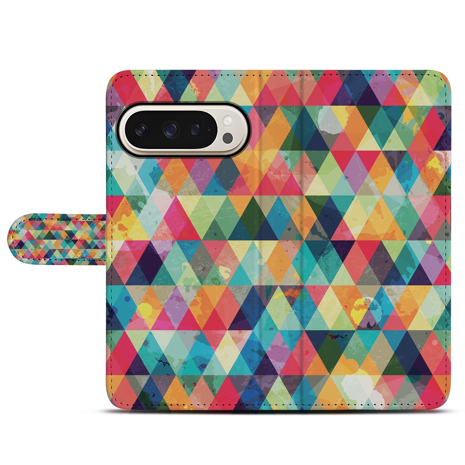 Geruit Google Pixel 10 Pro XL Book Case kleurrijk diamant patroon aanzicht