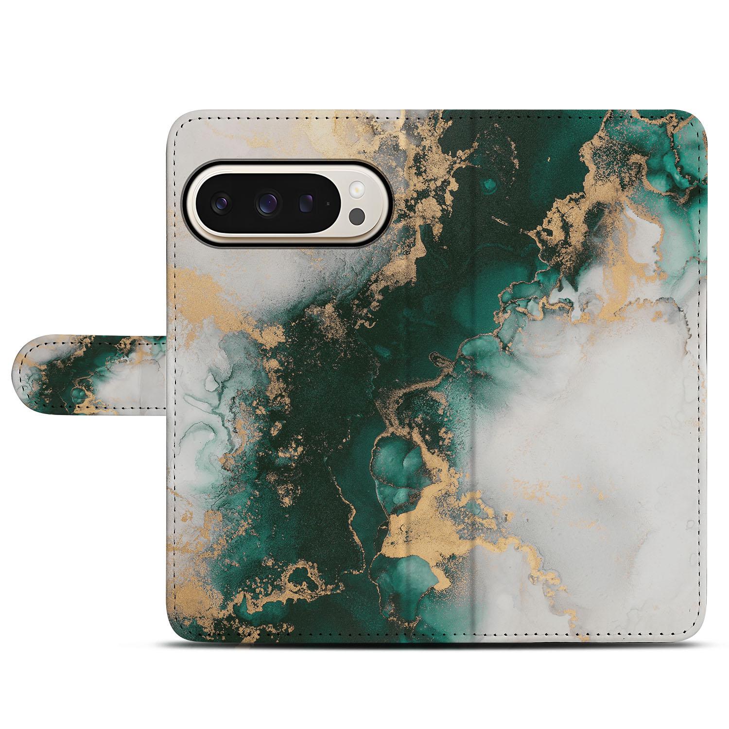 Telefoonhoesje Google Pixel 10 Pro XL Marmer Groen Book Case Portemonnee Hoesje voorkant