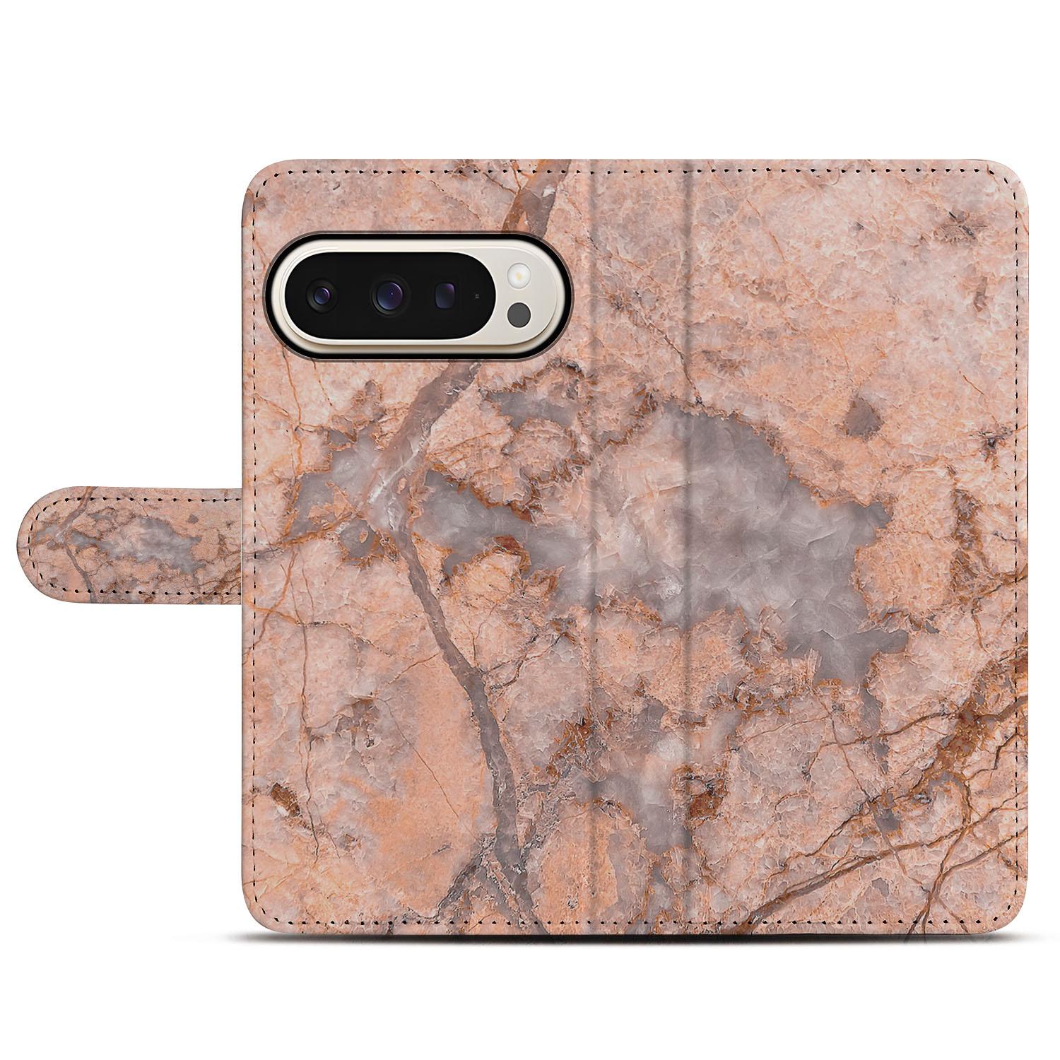 Google Pixel 10 Pro XL Book Case Google Pixel 10 Pro XL Marmer Oranje Boekhoesje Met Pasjes voorkant