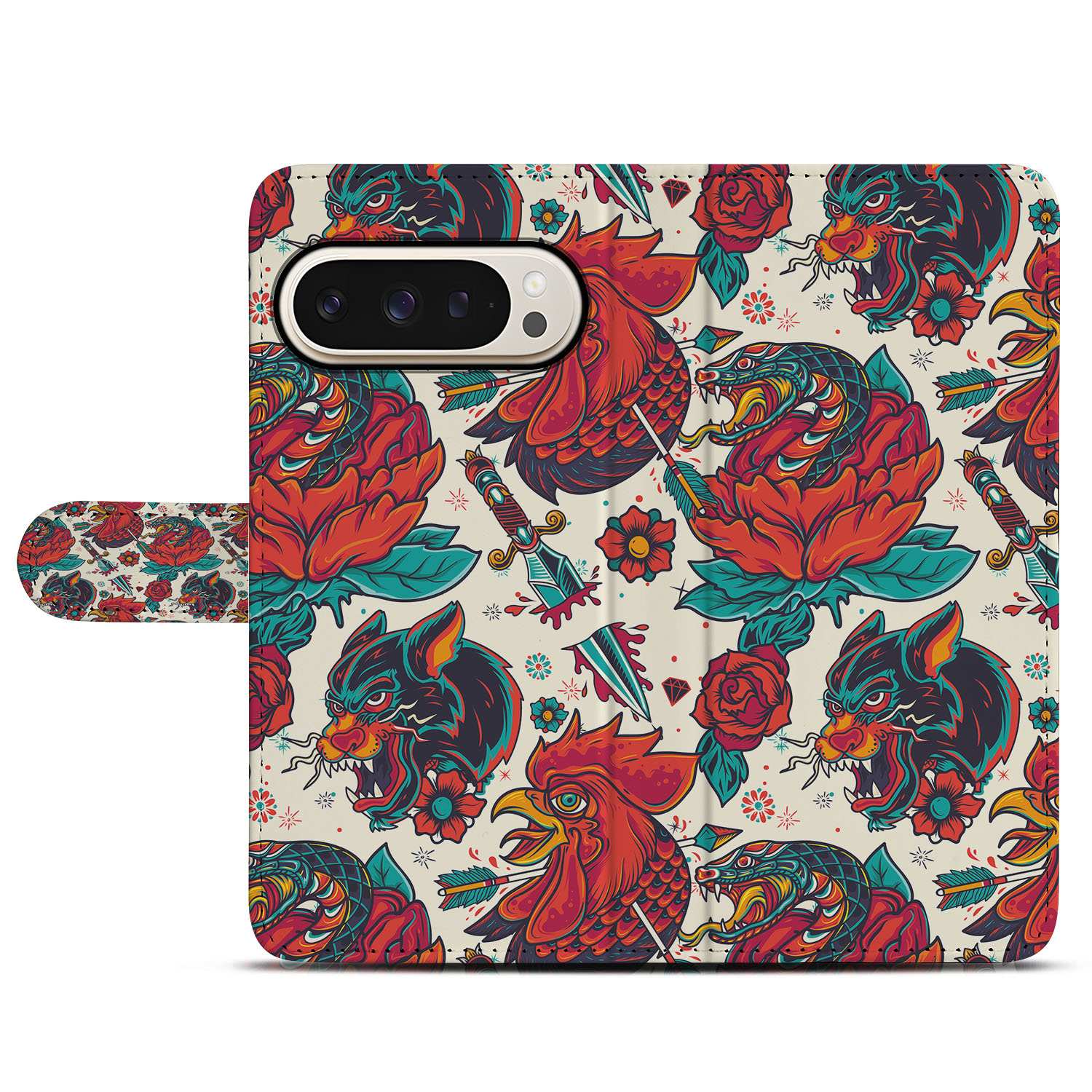 Old Skool Google Pixel 10 Pro XL | Book Case tattoo design voorkant