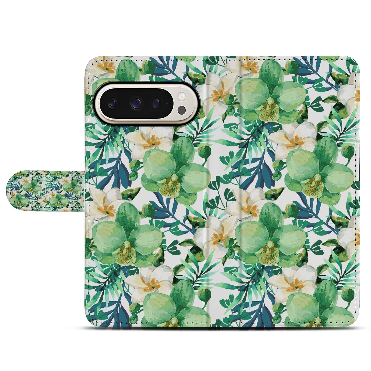 Telefoonhoesje Google Pixel 10 Pro XL Orchidee Groen Book Case design Orchidee aanzicht