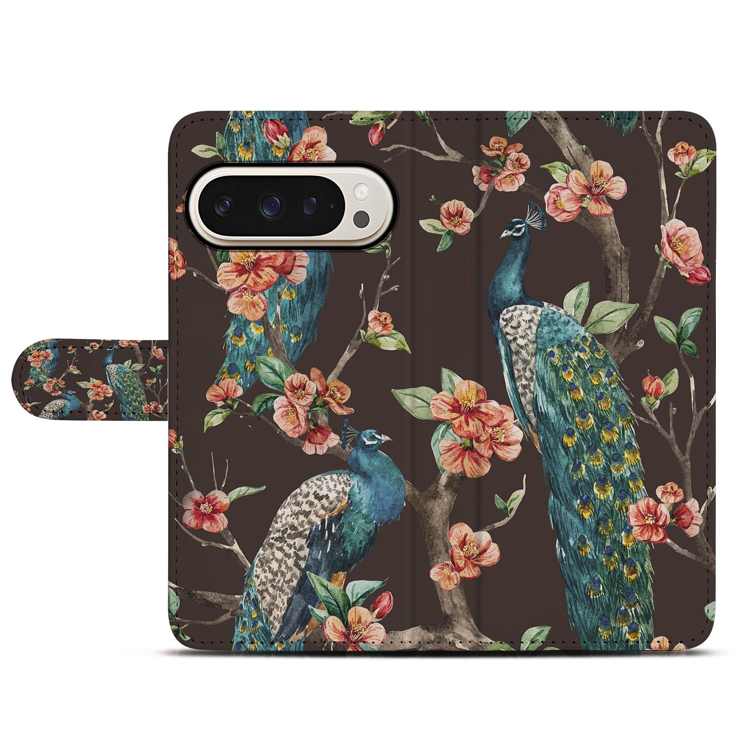 Pauw Bloemen Print Google Pixel 10 Pro XL Telefoonhoesje bookcase hoesje bloemenprint aanzicht
