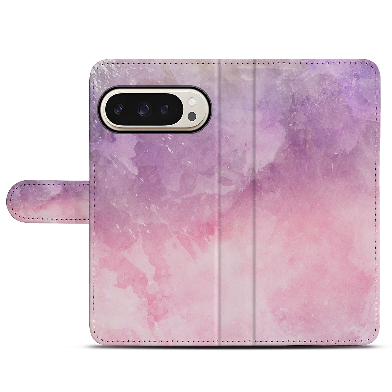 Roze Paars Paint Google Pixel 10 Pro XL Telefoonhoesje book case roze paarse waterverf-print aanzicht