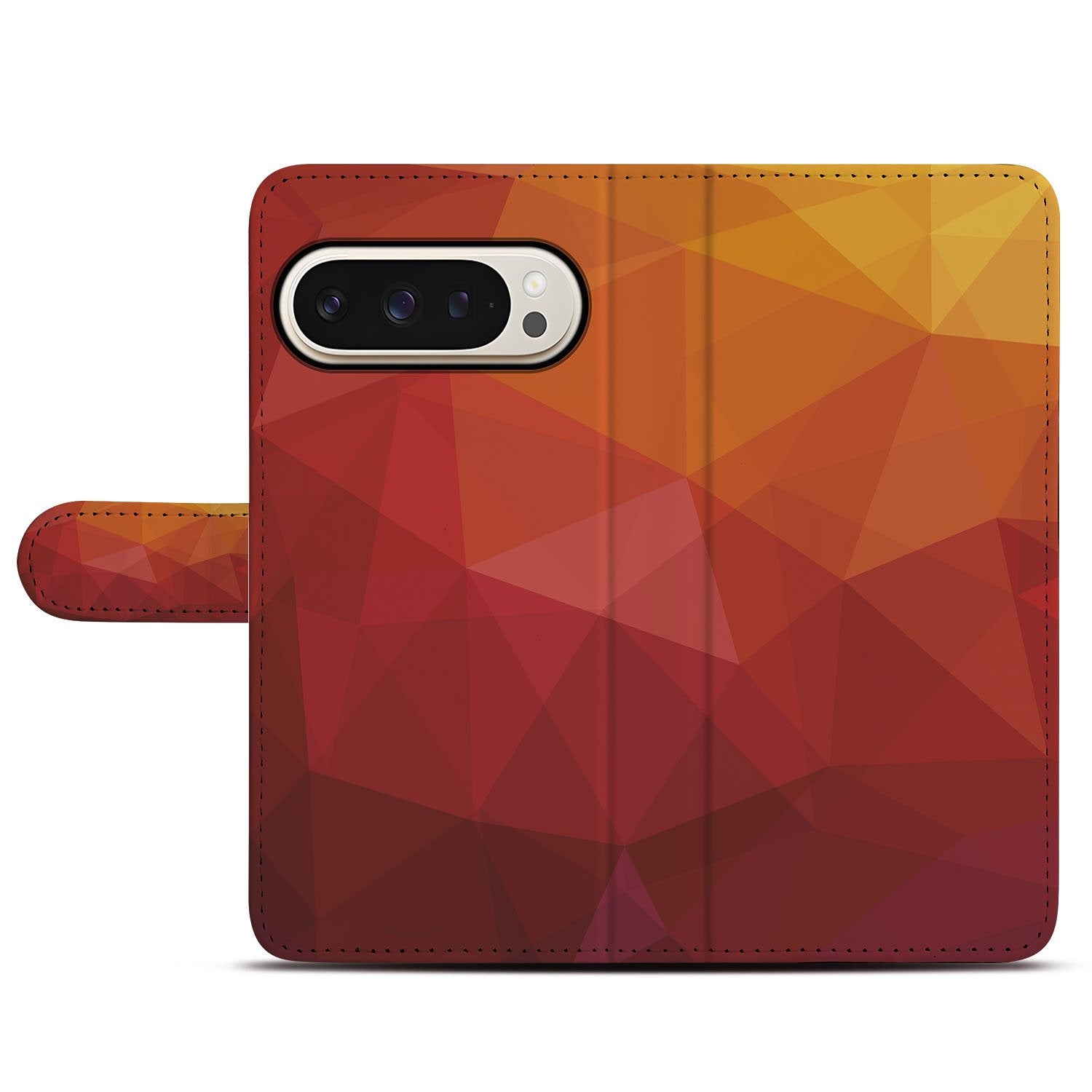 Telefoonhoesje Google Pixel 10 Pro XL Polygon Rood PU Leer front zijaanzicht