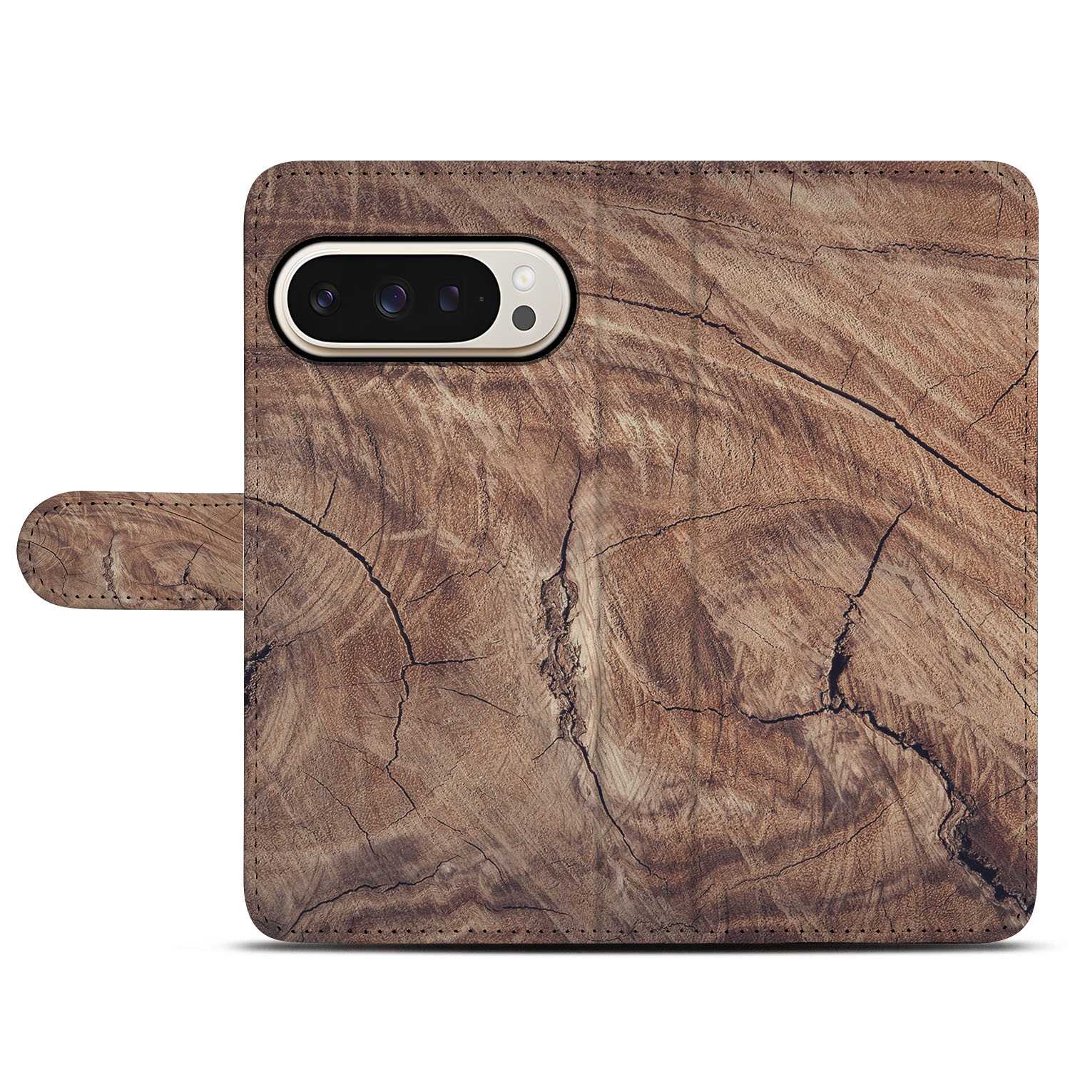 Boomstam Bruin Google Pixel 10 Pro XL Book Case houtnerf voorkant