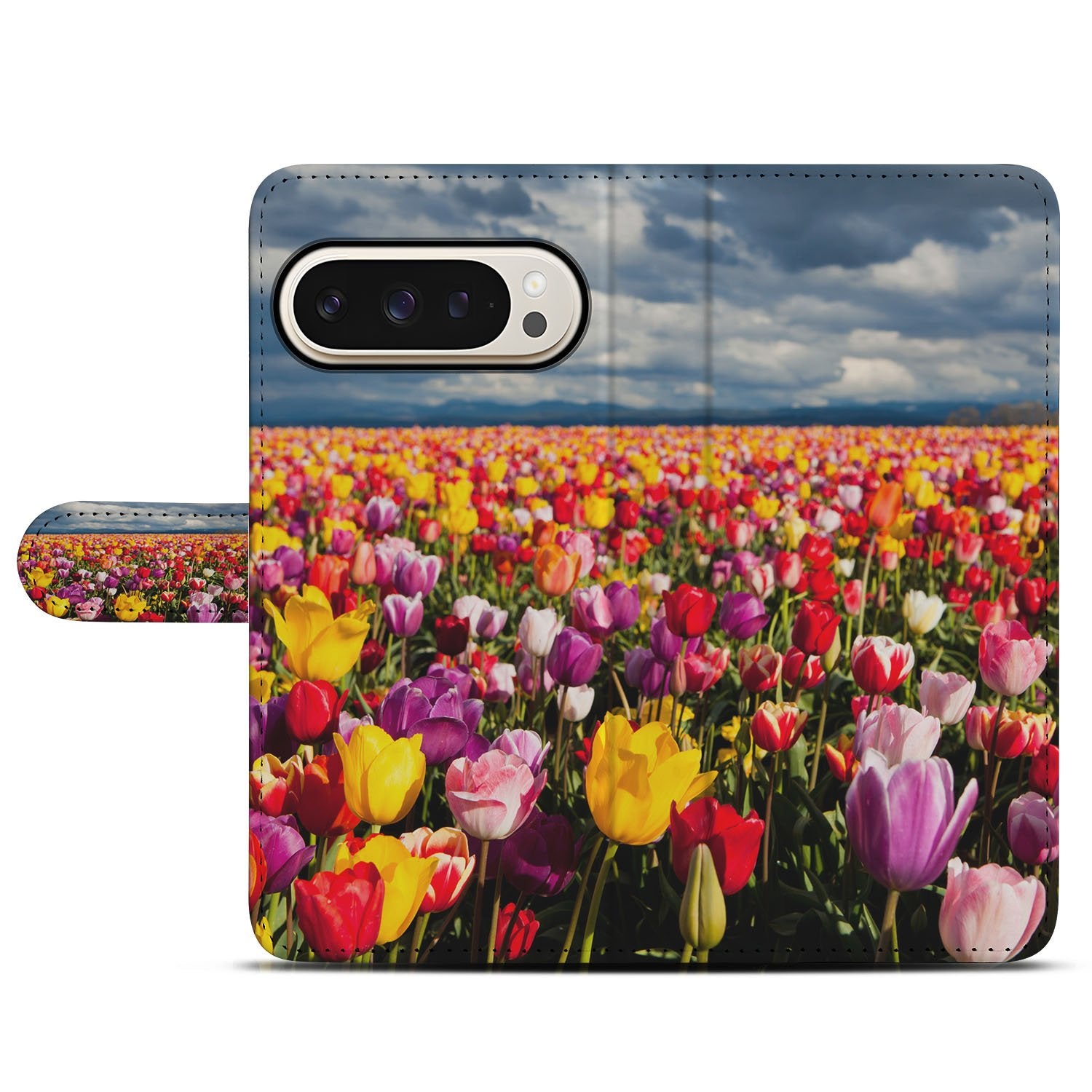Book Case Google Pixel 10 Pro XL Tulpen Motief bloemen kleurrijk voorkant