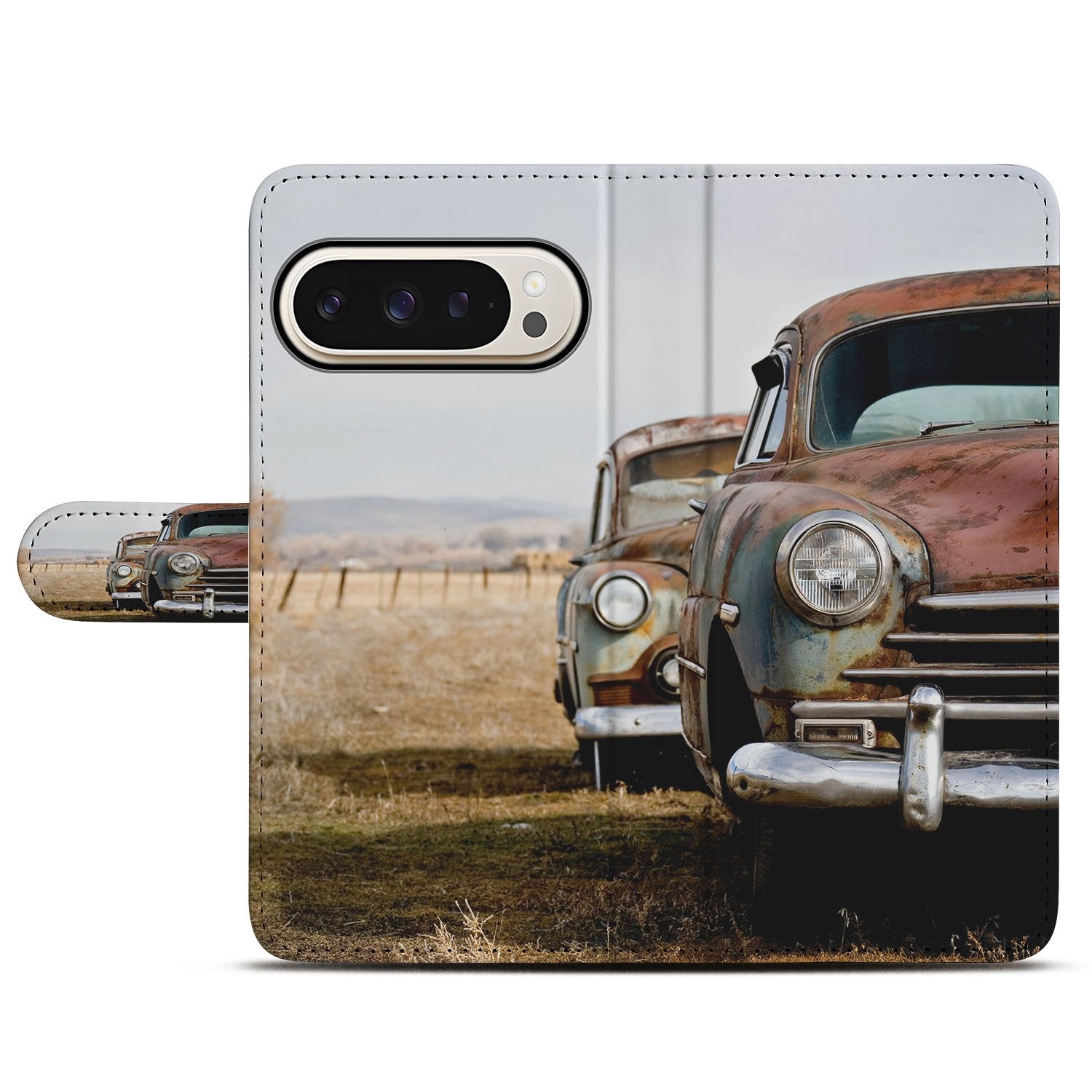 Vintage Auto Google Pixel 10 Pro XL Telefoonhoesje portemonnee vintage auto voorkant