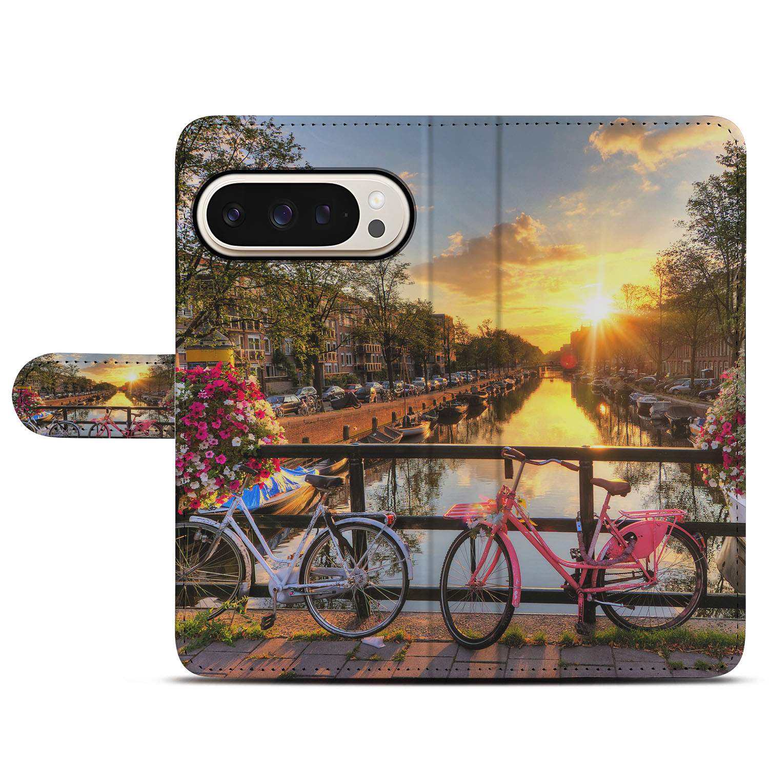 Telefoonhoesje Google Pixel 10 Pro Amsterdamse Grachten boekcase Amsterdamse grachtenprint vooraanzicht