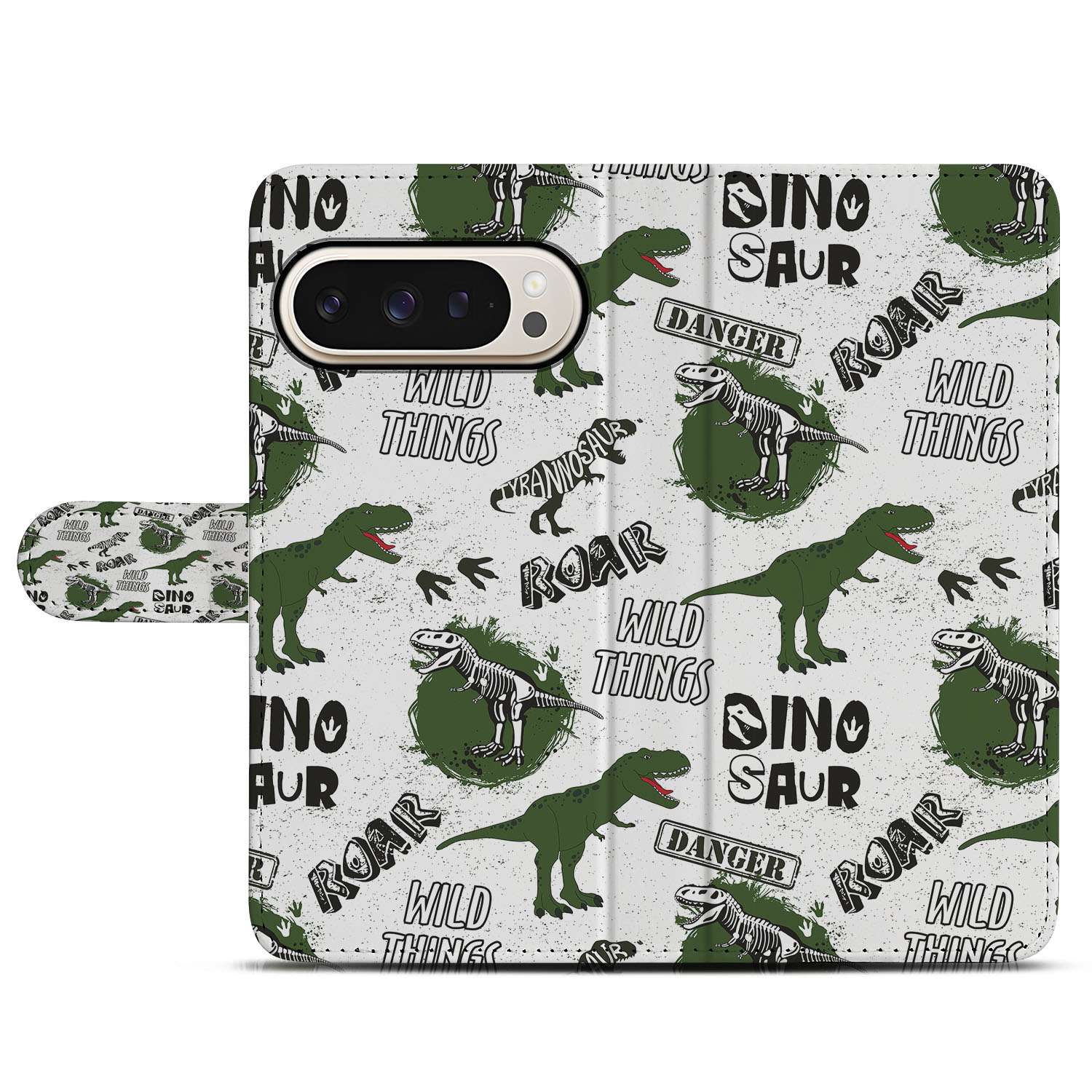 Dino Print Google Pixel 10 Pro Portemonnee Hoesje dinosaurusprint design voorkant