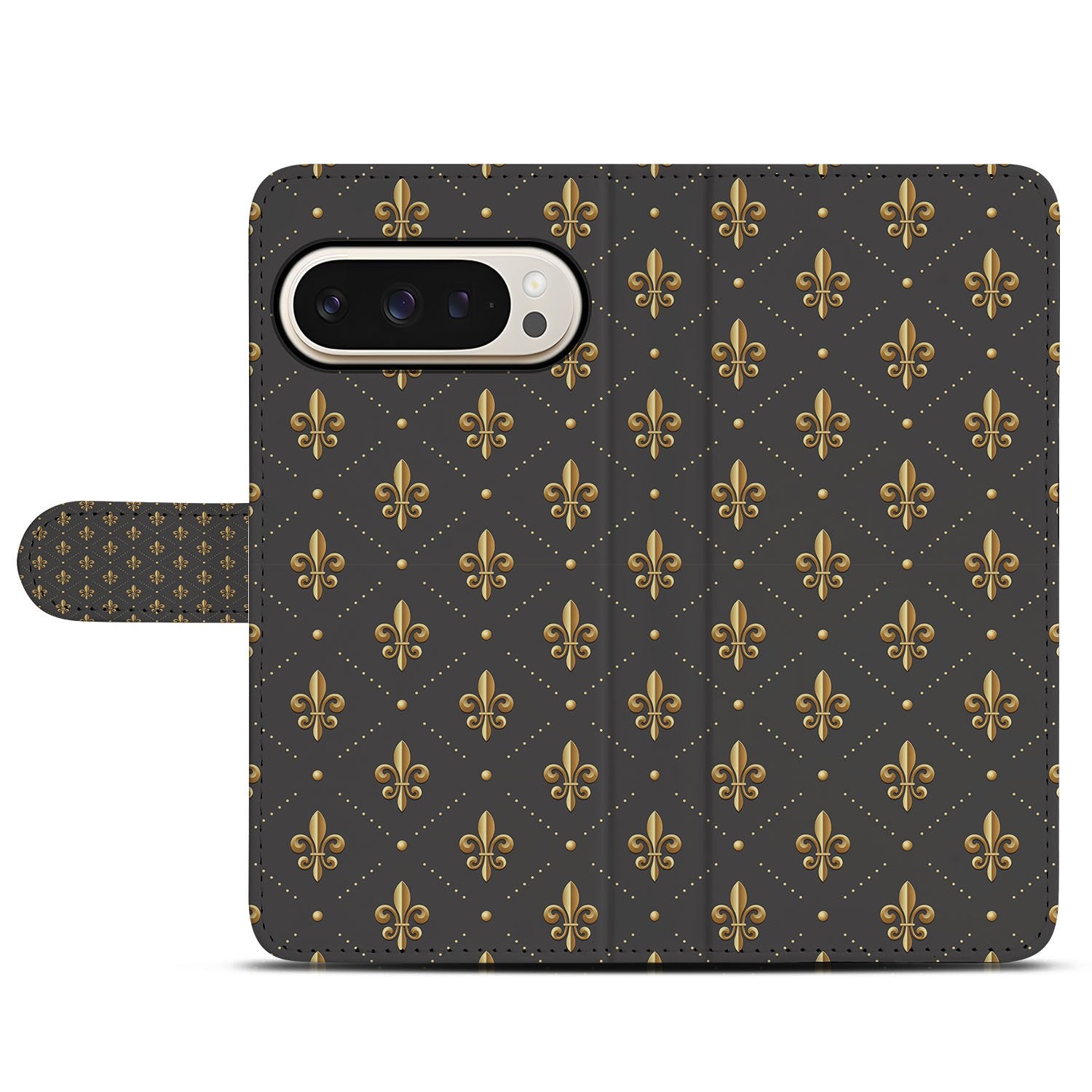 Telefoonhoesje Google Pixel 10 | 10 Pro Franse Lelie Bruin Goud book case voorkant