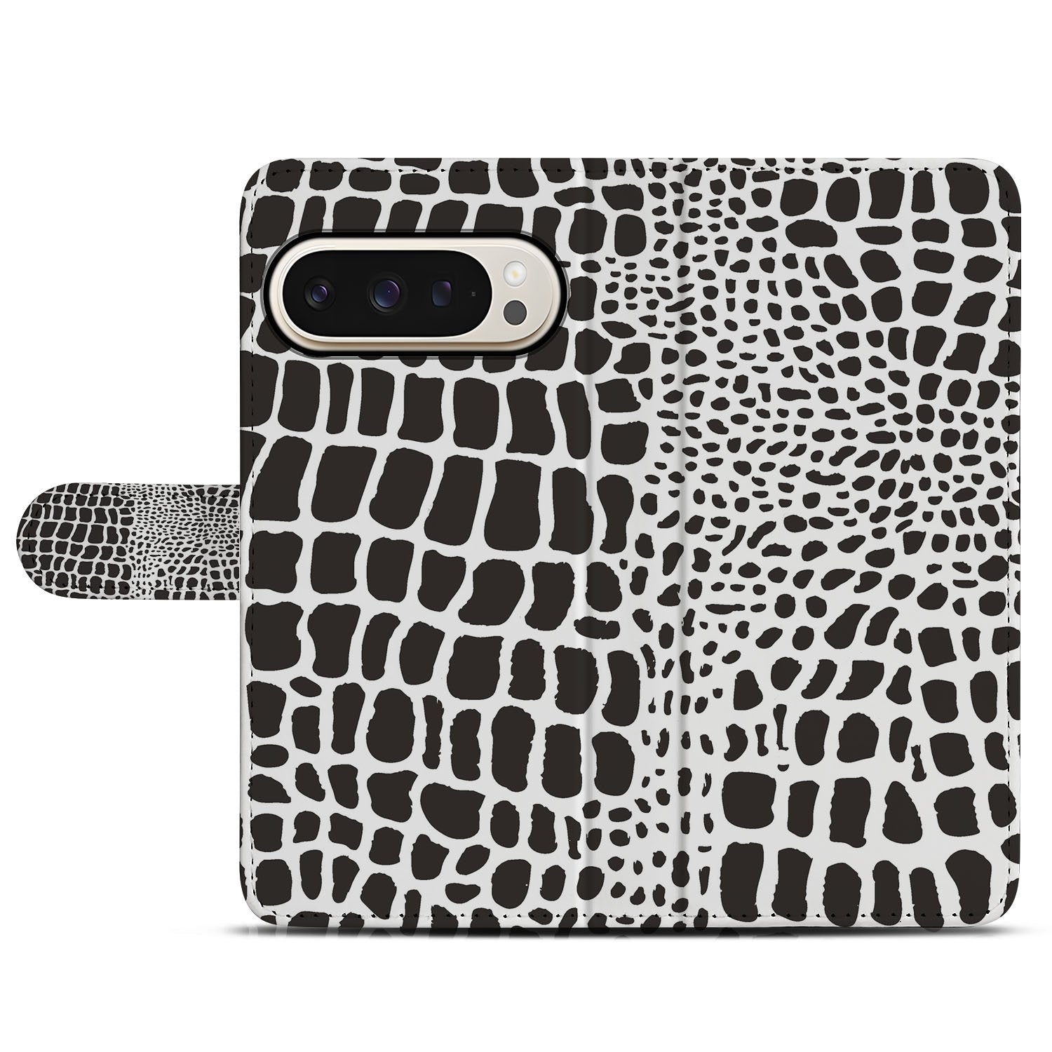 Slangenprint Google Pixel 10 Pro Portemonnee Hoesje design zwart wit aanzicht