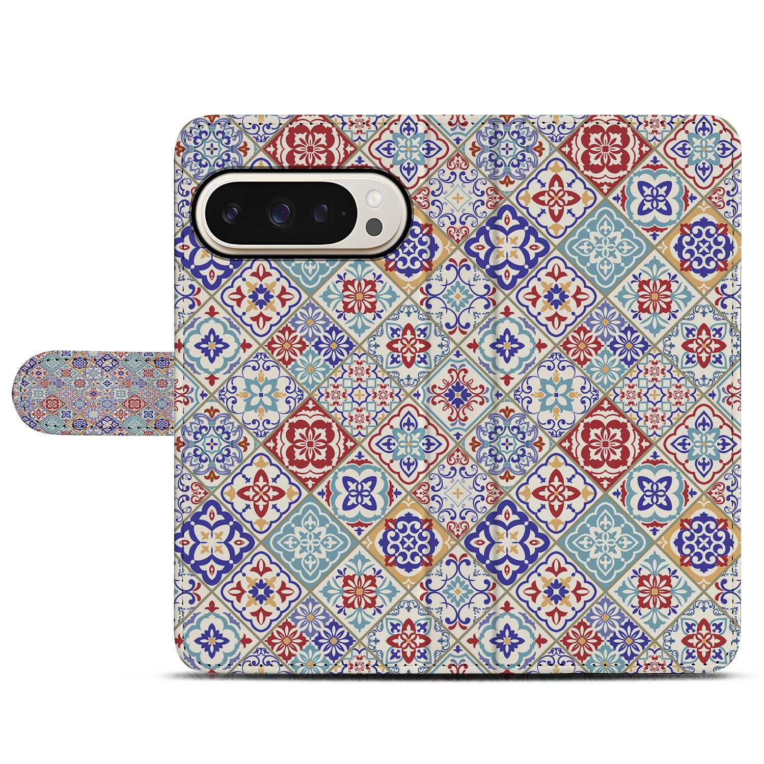 Tiles Color Google Pixel 10 Pro Portemonnee Hoesje Pasjeshouder kleurrijk tegelmotief vooraanzicht