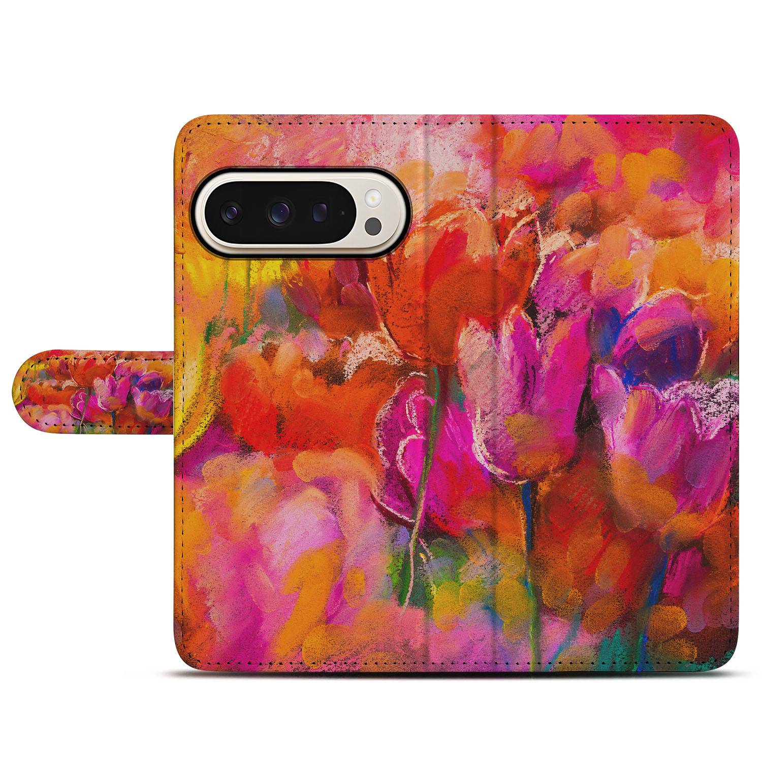 Tulips Google Pixel 10 Pro | Book Case tulpen watercolor kleurrijk design voorkant