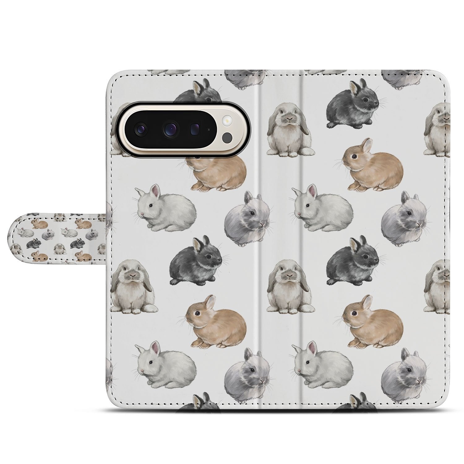 Google Pixel 9 | 9 Pro Telefoonhoesje met Pasjes Konijntjes Vooraanzicht.