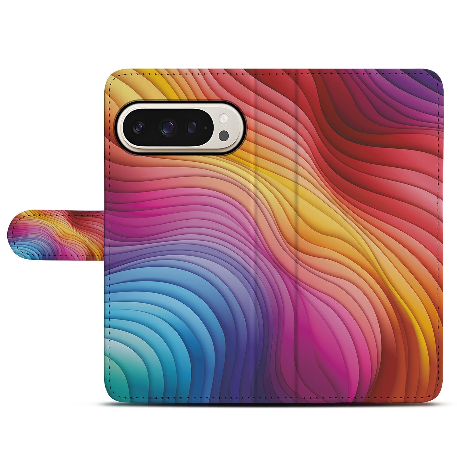 Google Pixel 9 | 9 Pro Book Case voor Google Pixel 9 | 9 Pro Regenboog design kleurverloop aanzicht
