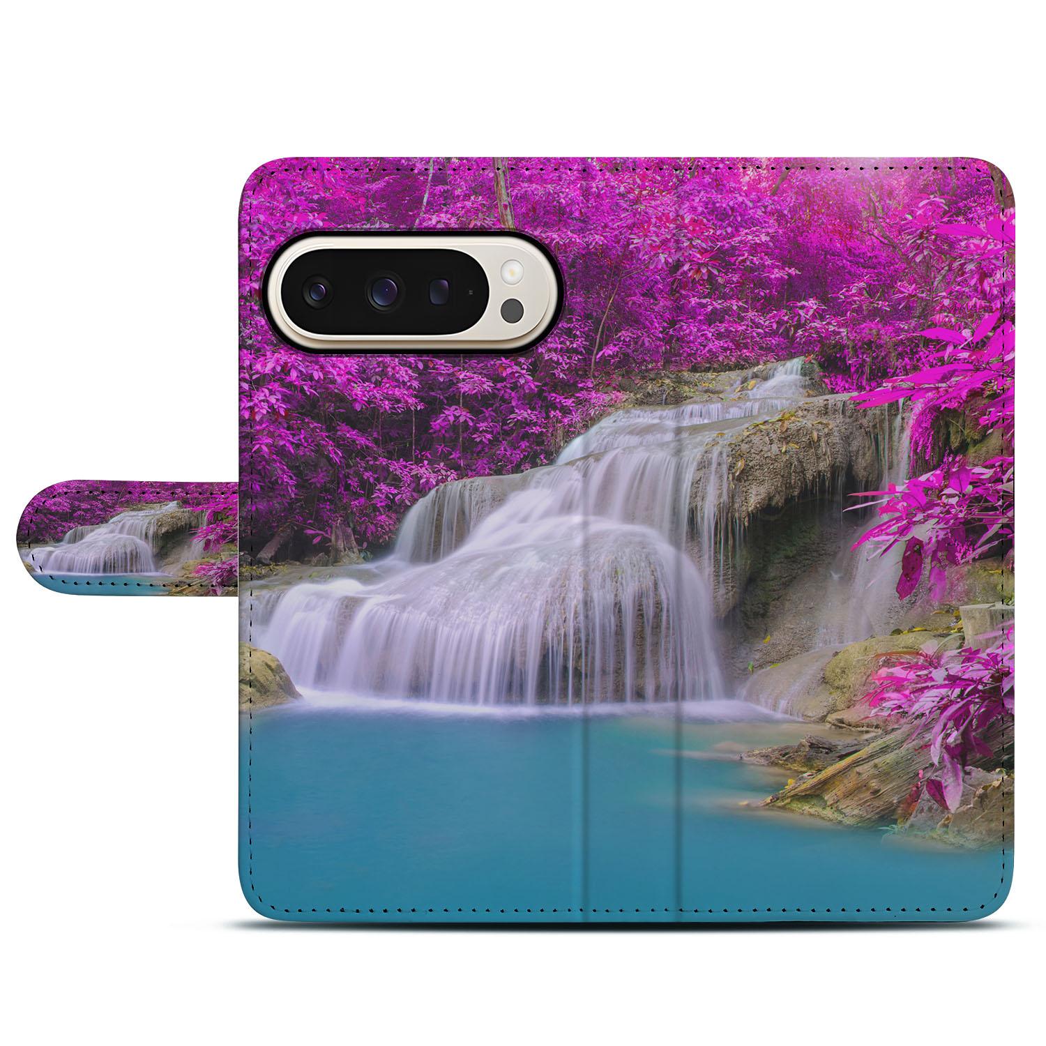 Google Pixel 9 | 9 Pro Flip Cover Waterval waterval paarse bomen design voorkant