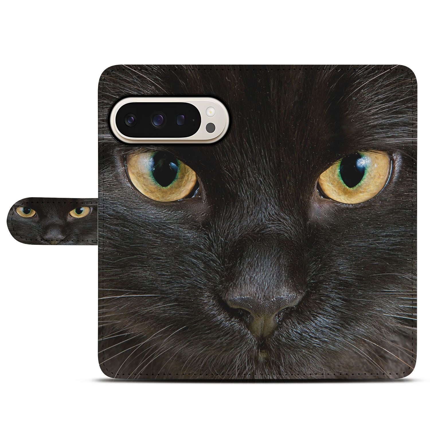 Google Pixel 9 | 9 Pro Telefoonhoesje met Pasjes Zwarte Kat design kat voorkant