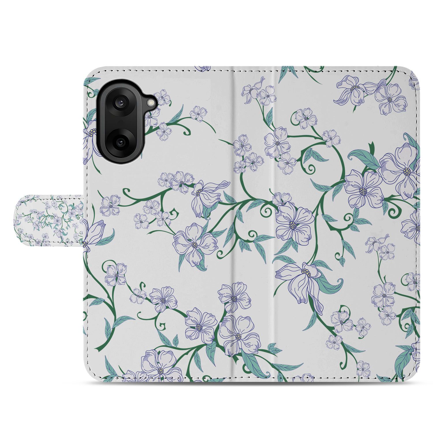 Blossom White Design Hoesje voor OnePlus Nord CE 5 Book Case met Pasjeshouder bloemenmotief voorkant