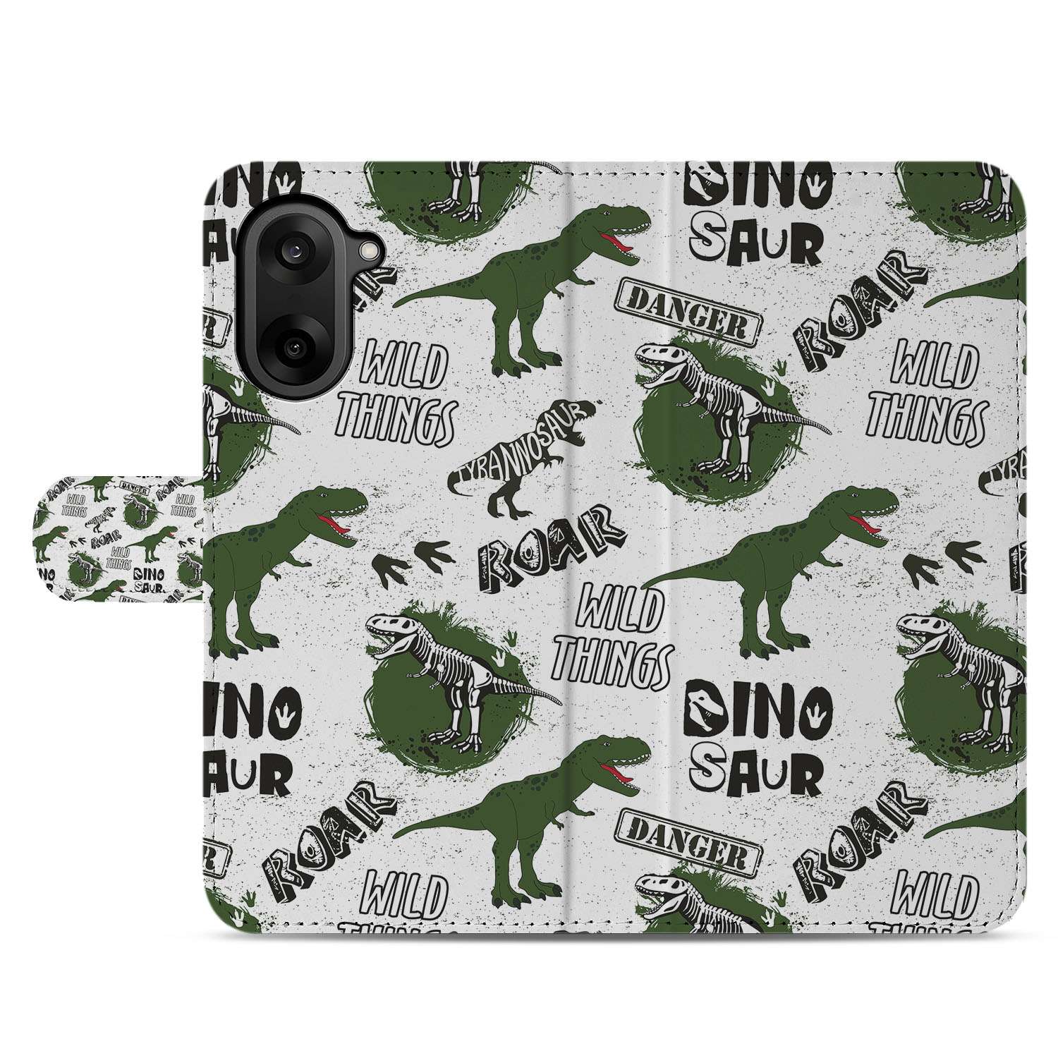 OnePlus Nord CE 5 Bookcase Hoesje met Dinosaurus Print en PU Leer voorkant dino print