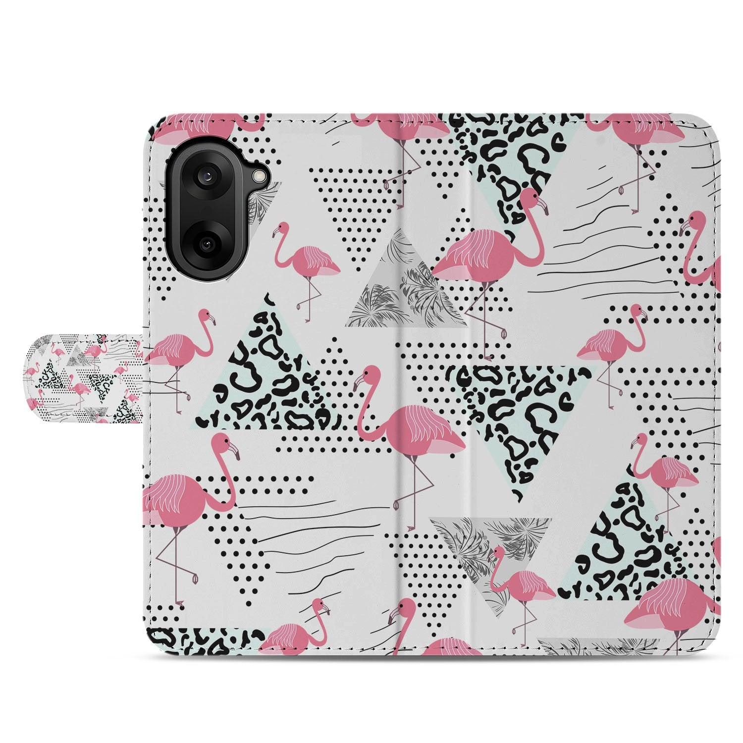 OnePlus Nord CE 5 Flamingo Triangle Design Hoesje book case aanzicht