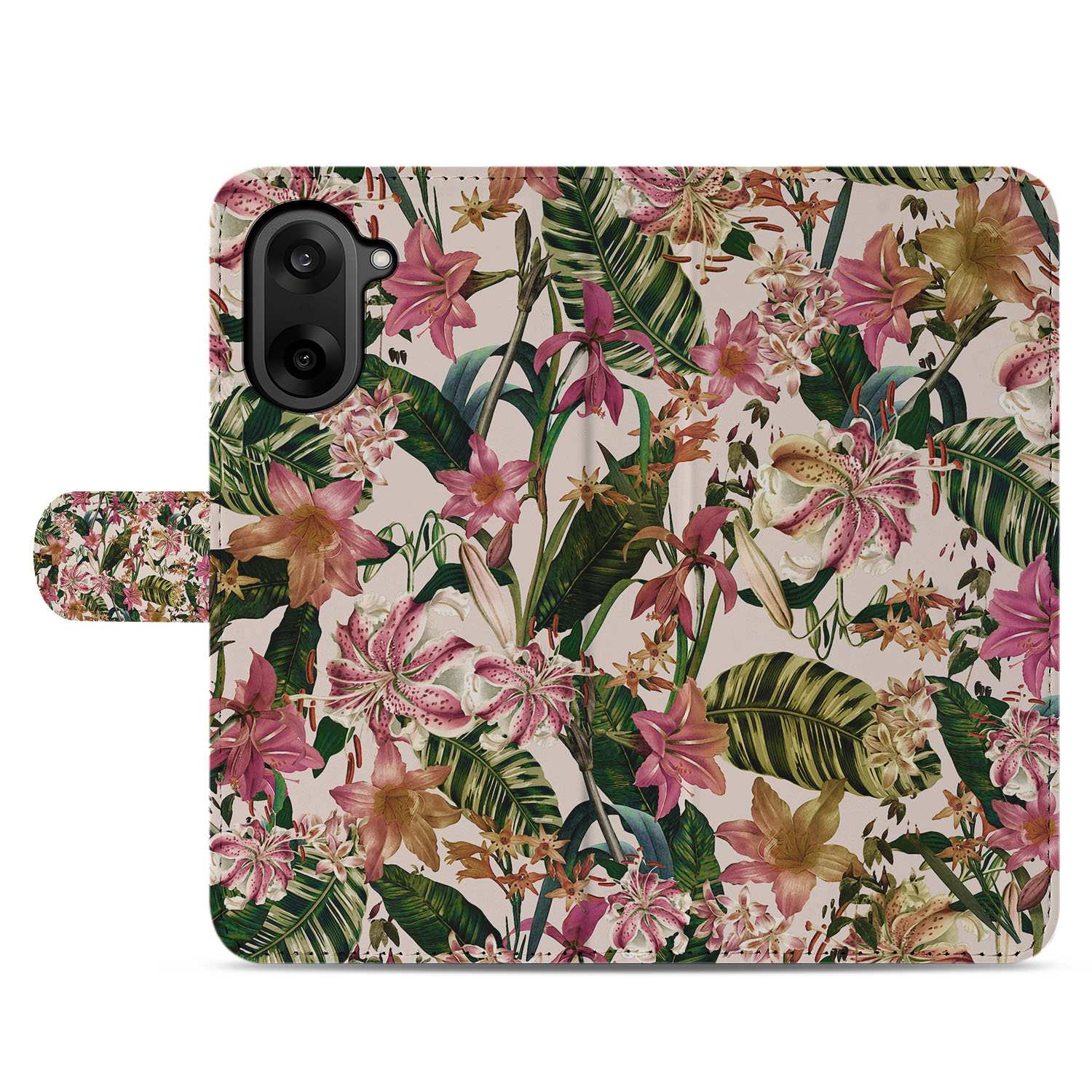 OnePlus Nord CE 5 Book Case & Portemonnee Hoesje met Paars Wit Bloemen en Pasjesvak Functie bloemenprint voorkant