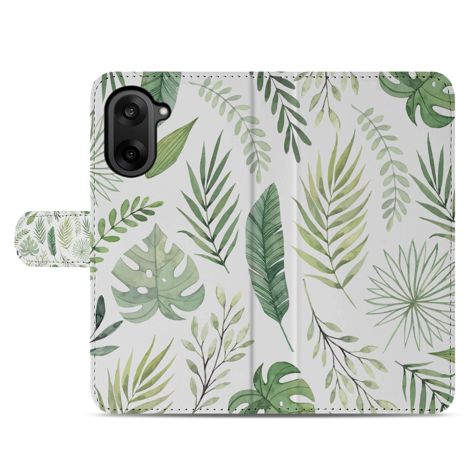 OnePlus Nord CE 5 Bladeren Lichtgroen Wit Met 3 Pasjes Hoesje Voor OnePlus Nord CE 5 Bookcase Hoesje