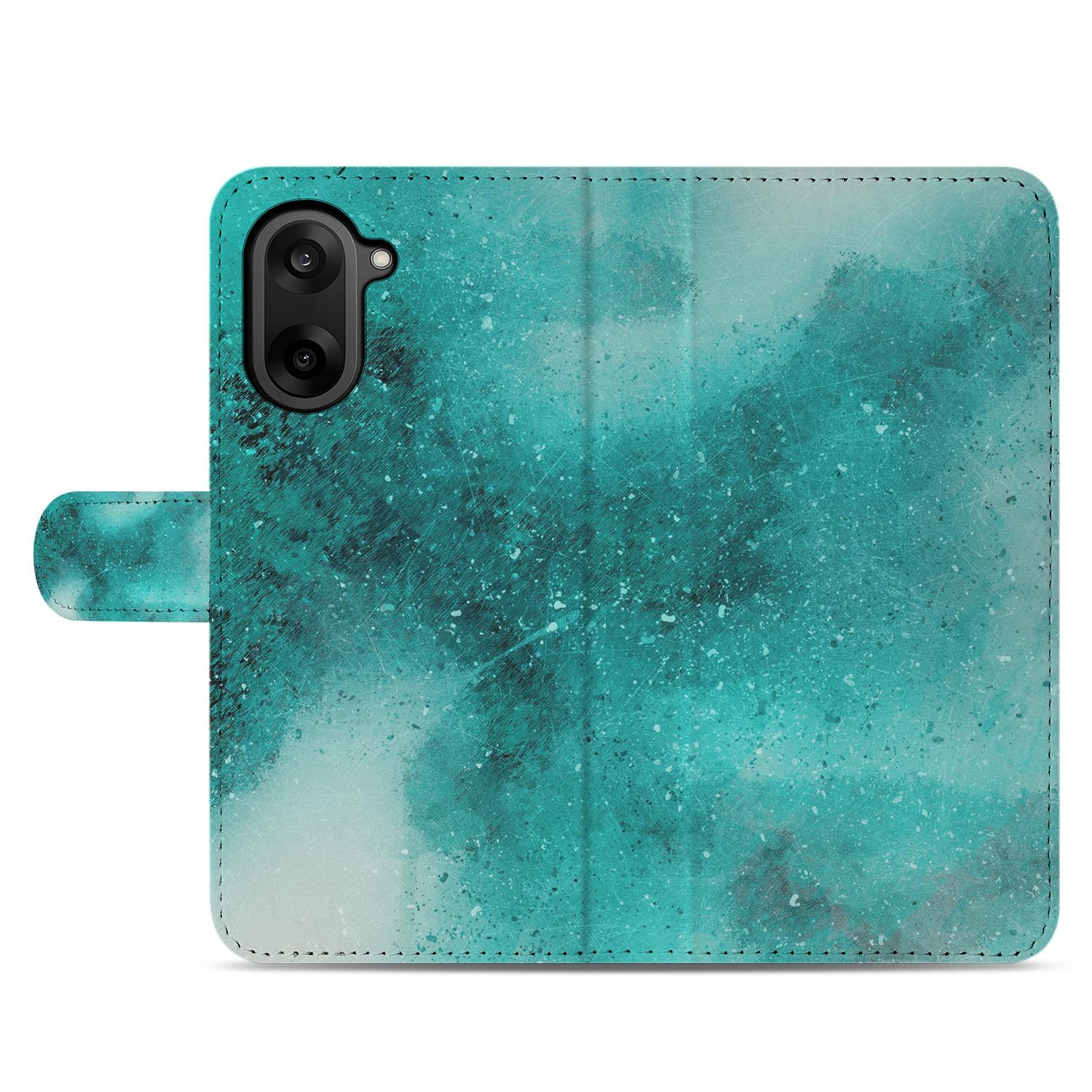 OnePlus Nord CE 5 Bookcase Hoesje Painting Blue Met 3 Pasjes design turquoise voorkant