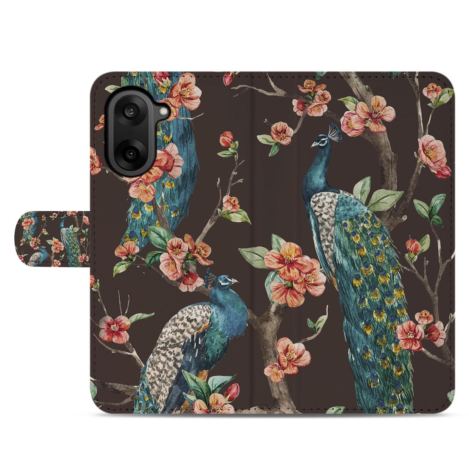 Bookcase Hoesje OnePlus Nord CE 5 Pauw Bloemen Print voorkant ontwerp