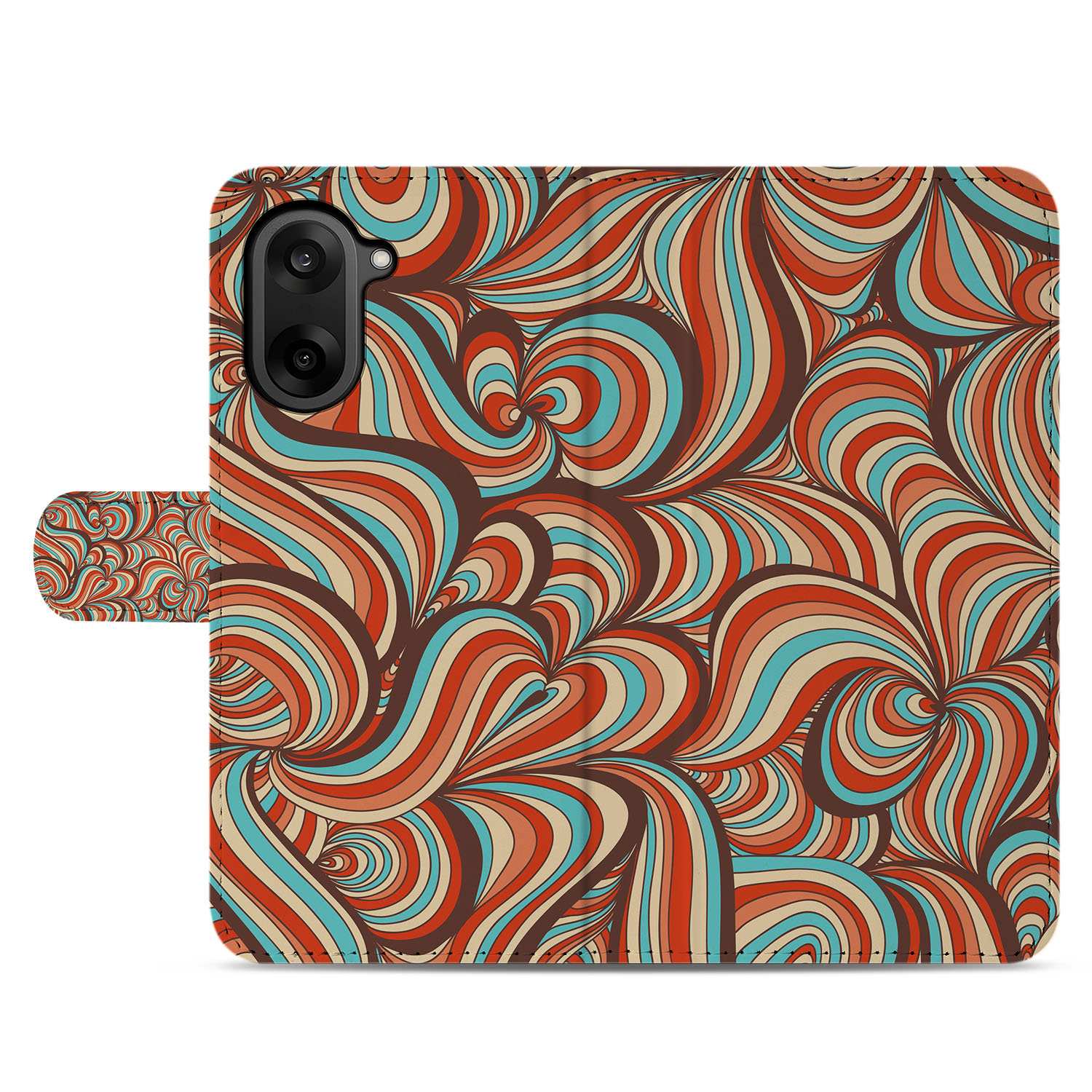 OnePlus Nord CE 5 Book Case Retro Met Pasjes En Magnetische Sluiting design retro patroon aanzicht