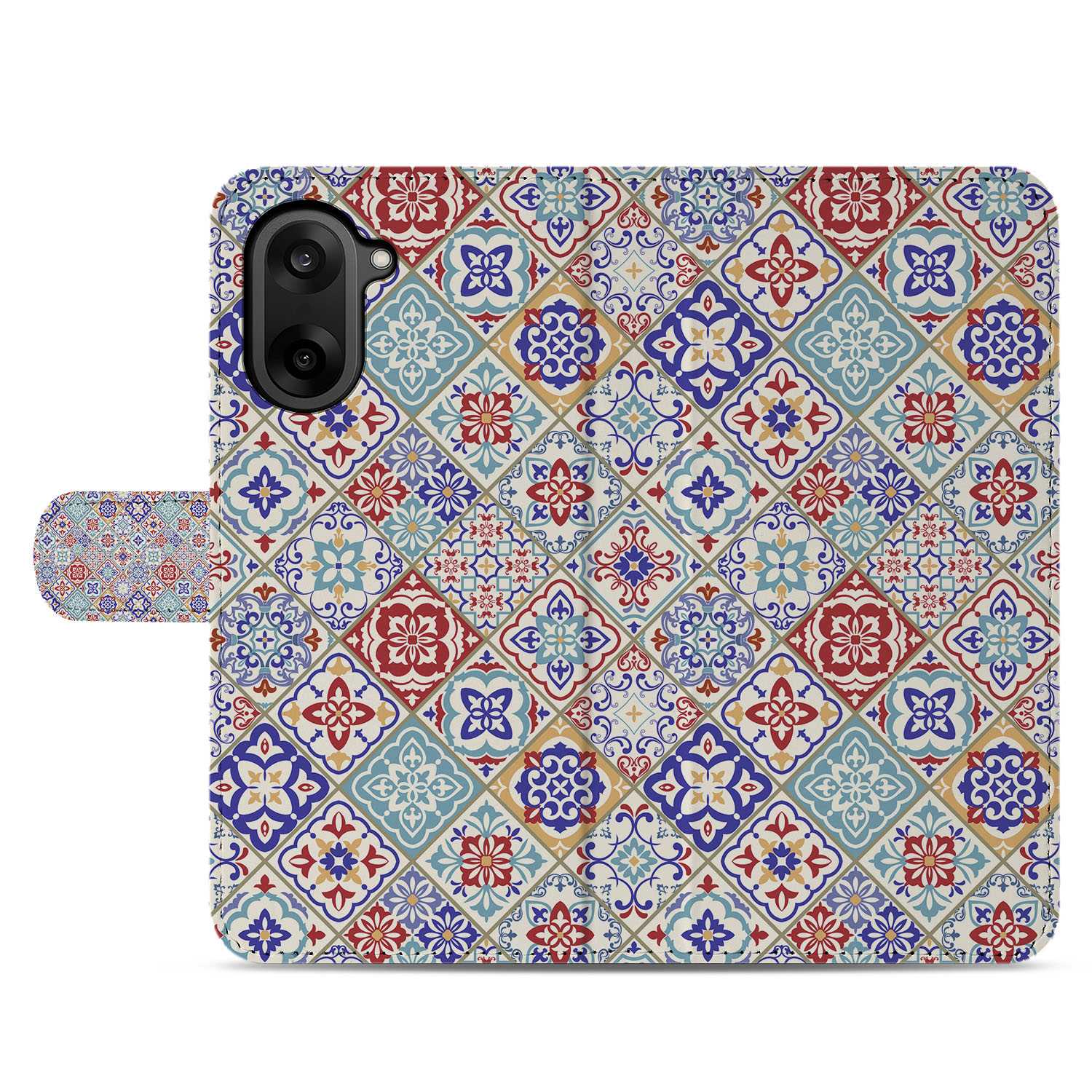 OnePlus Nord CE 5 Tegelpatroon Book Case kleurrijk tegelmotief aanzicht