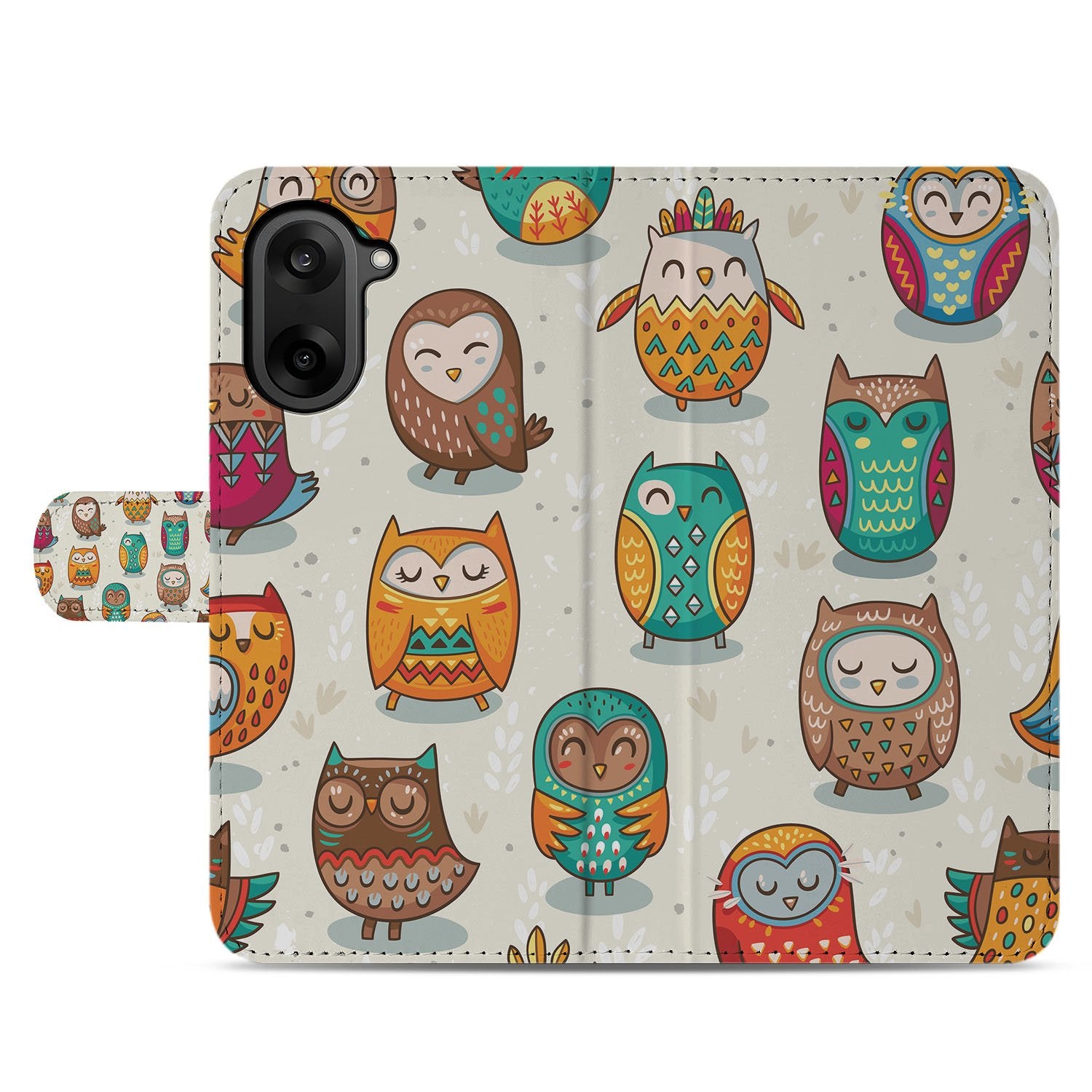 Portemonnee Hoesje OnePlus Nord CE 5 Vrolijke Uilen Pasjeshoesje design vrolijke uilen voorkant