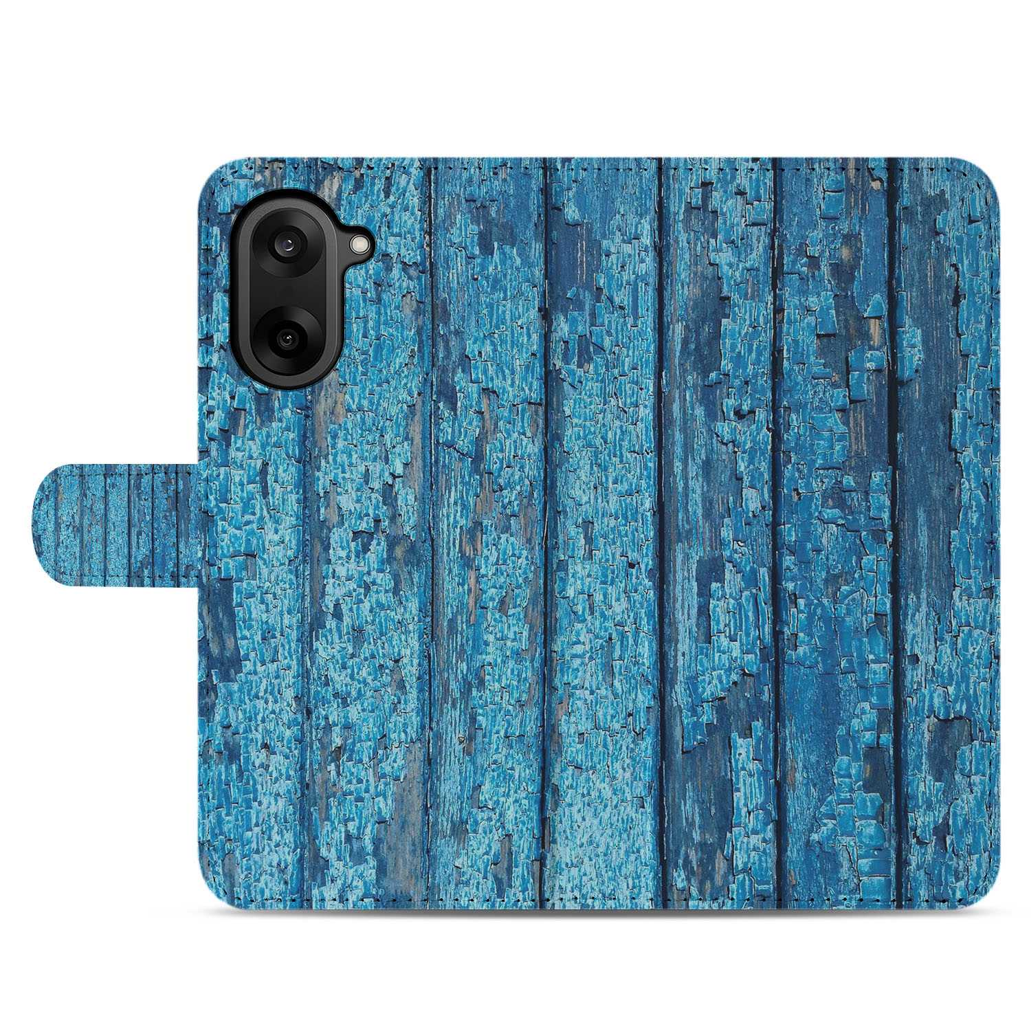 Book Case OnePlus Nord CE 5 | Afgebladderd Blauw Hout afgebladderd blauw hout design aanzicht