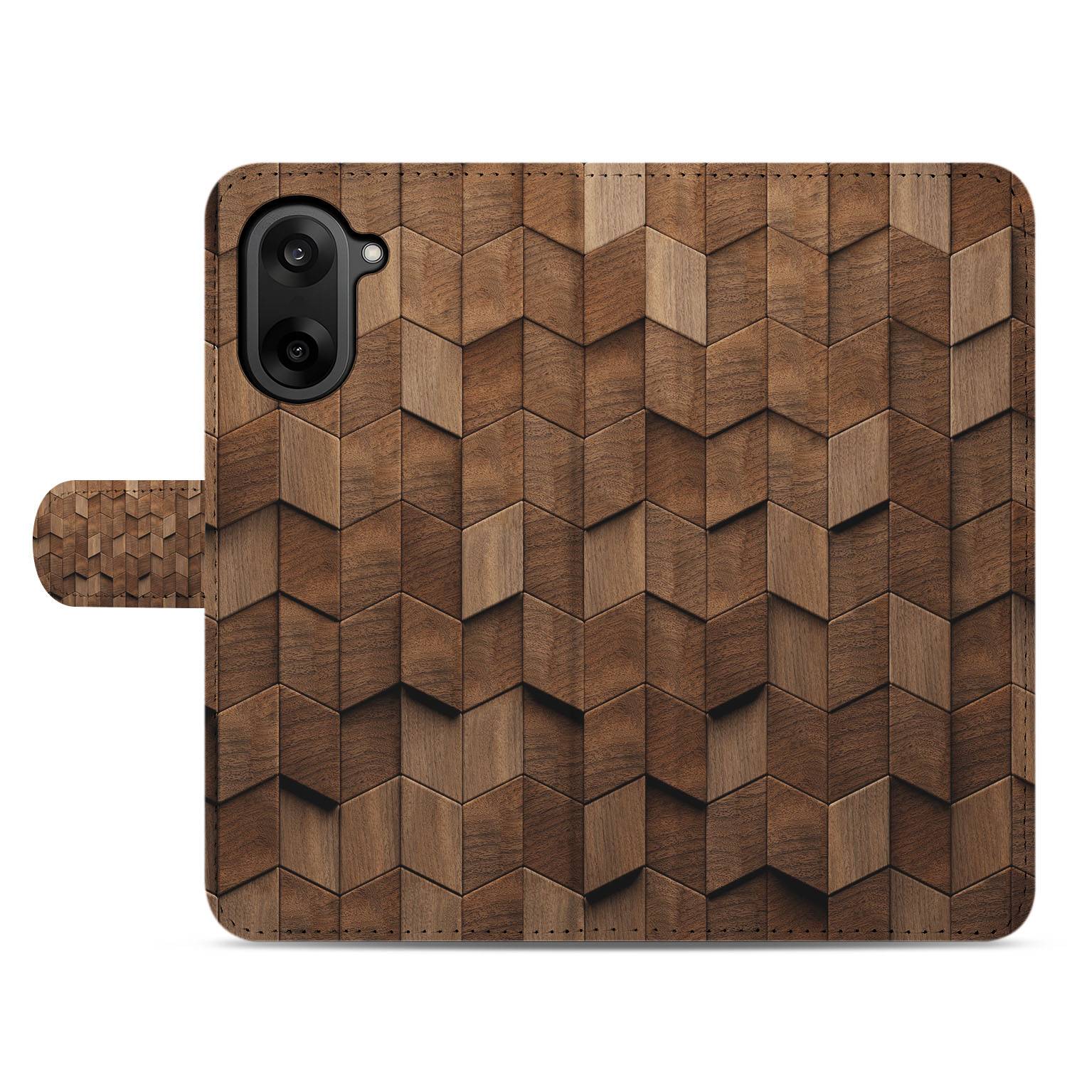 OnePlus Nord CE 5 Kubusprint Hoesje Voor OnePlus Nord CE 5 Book Case houten kubusprint aanzicht
