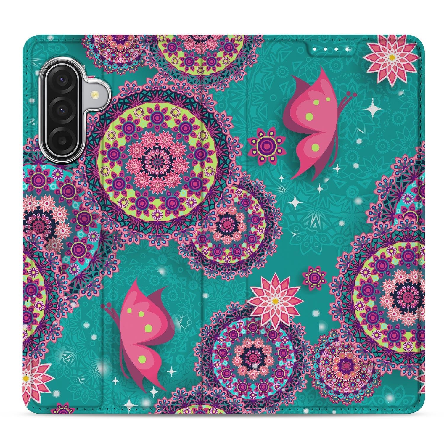 Samsung Galaxy A17 Stand Case Hoesje Cirkels en Vlinders voorkant
