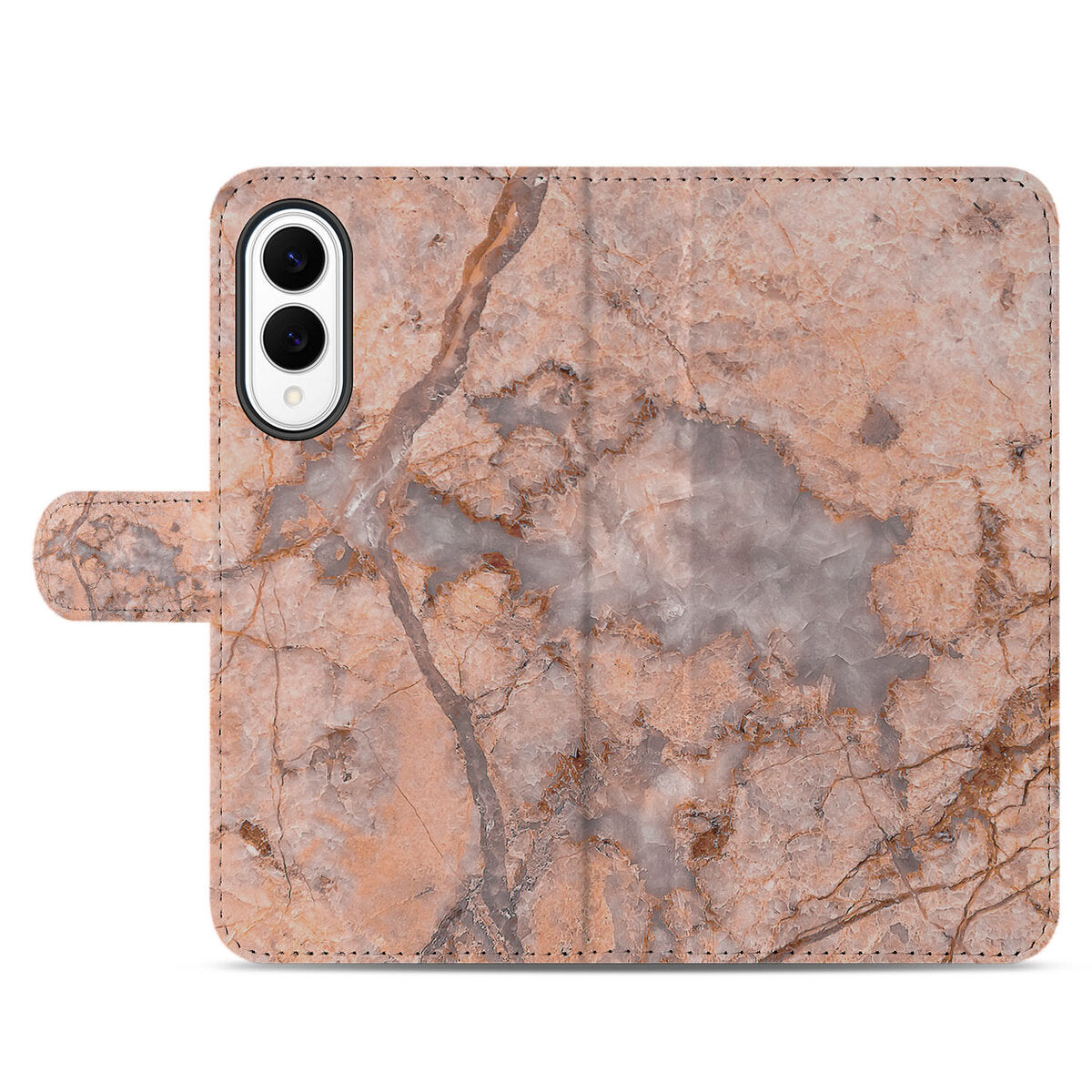 Samsung Galaxy S25 Edge Bookcase Marmer Oranje met oranje marmerdesign, perfect als telefoon hoesje.