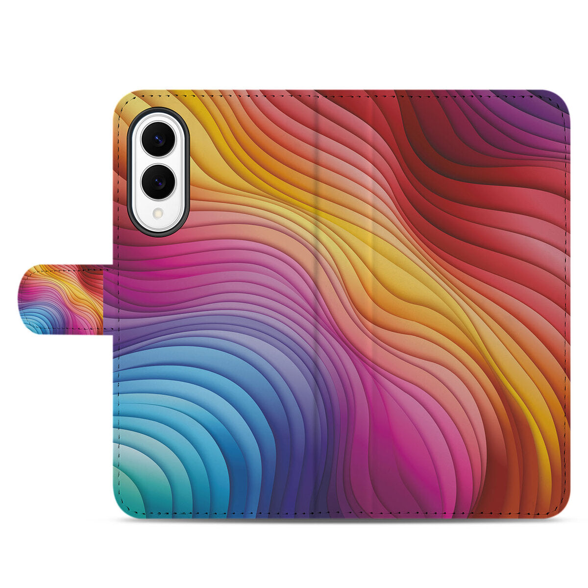 Book Case voor Samsung Galaxy S25 Edge Regenboog met kleurrijk golvend design.