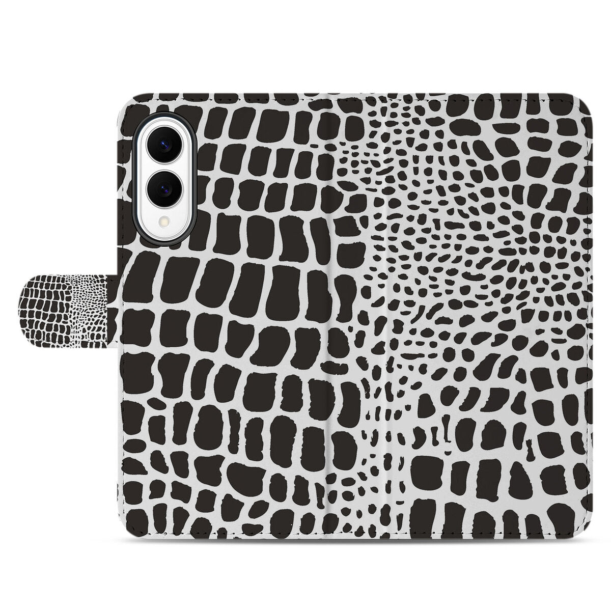 Samsung Galaxy S25 Edge Telefoonhoesje met Pasjes Slangenprint in zwart-witte slangenprint design.