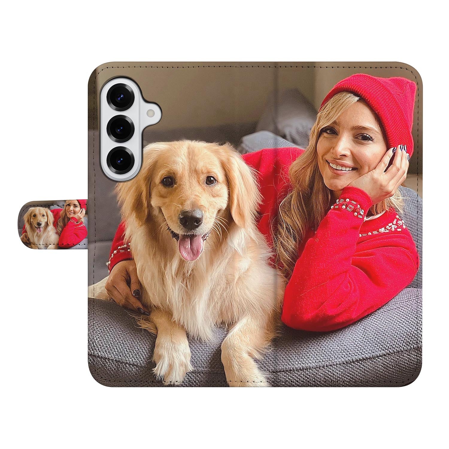Samsung Galaxy S26 Plus Bookcase Hoesje Maken met Foto Naadloos Design Dierenfoto Aanzicht.