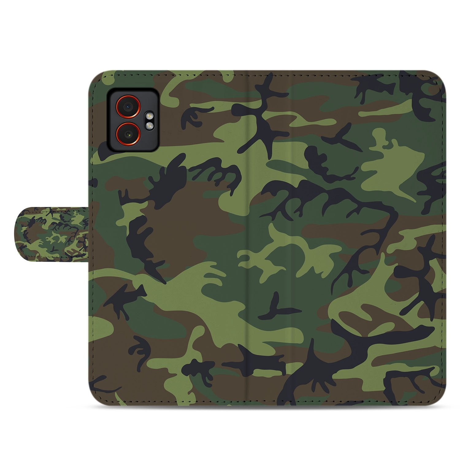 Army Dark Camouflage Samsung Galaxy Xcover 7 Pro Bookcase Hoesje camouflage design voorkant
