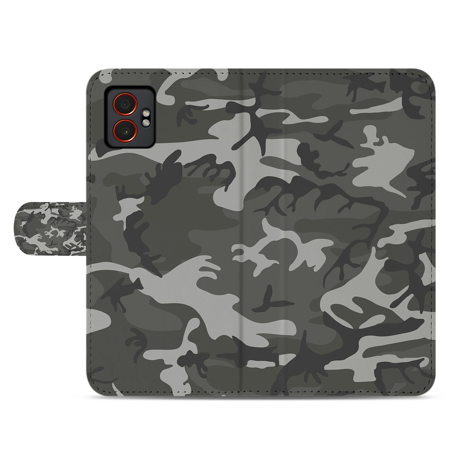 Army Light Camouflage Samsung Galaxy Xcover 7 Pro Portemonnee Hoesje grijs groen camouflage voorkant