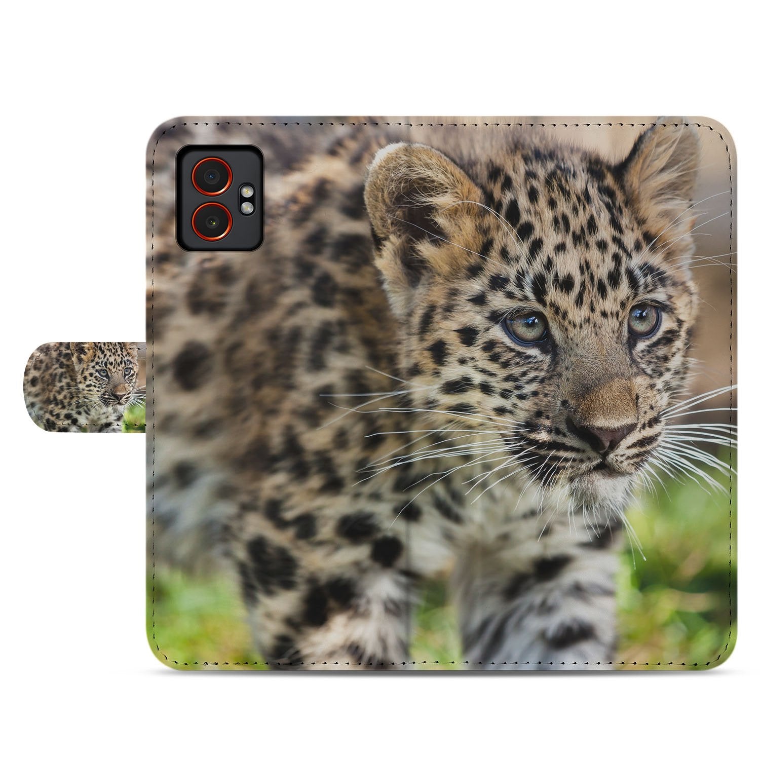Samsung Galaxy Xcover 7 Pro Bookcase Hoesje Baby Luipaard luipaardprint design voorkant